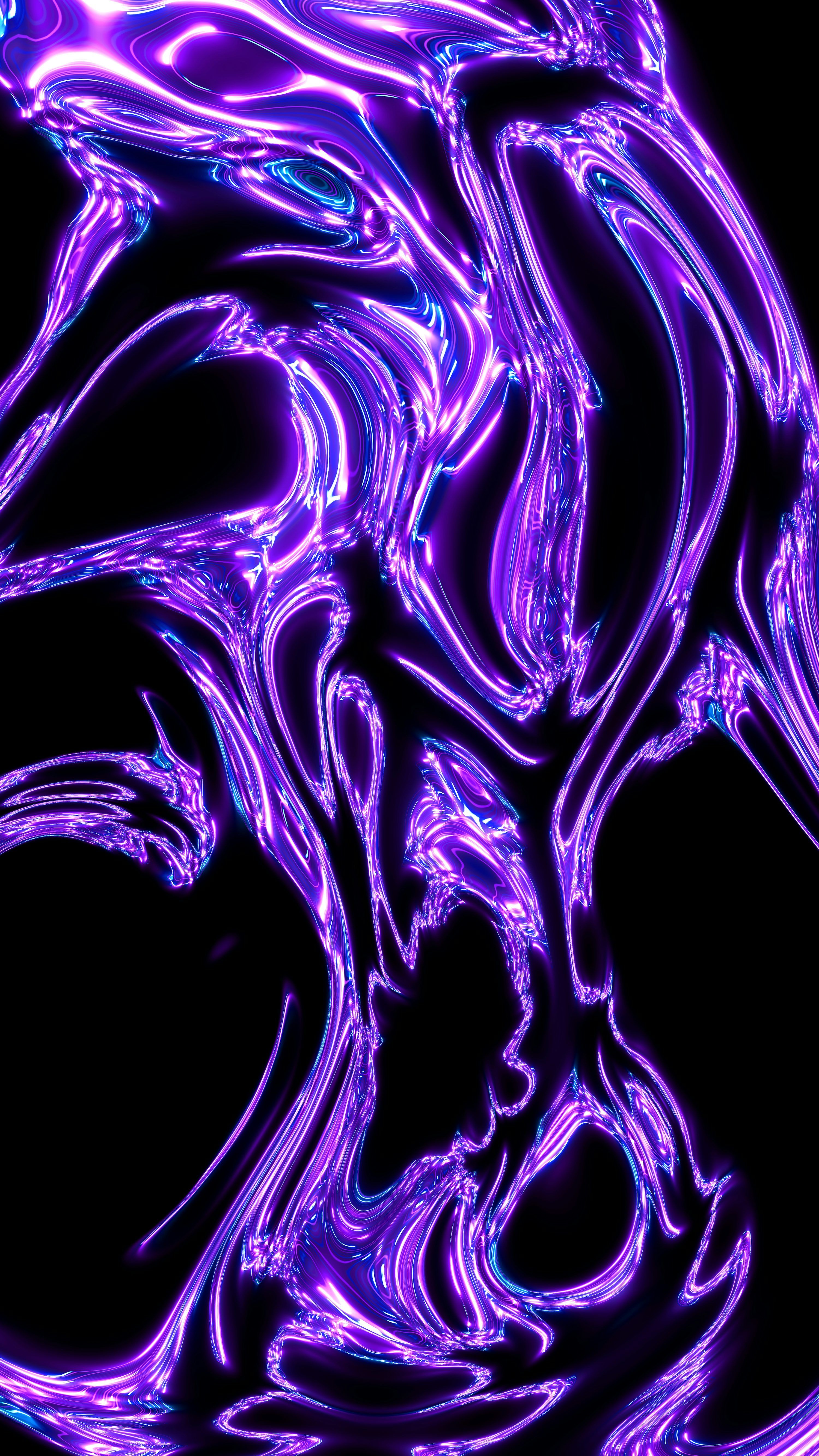 3000x5333 Abstract purple fluid with glowing highlights on black background photo