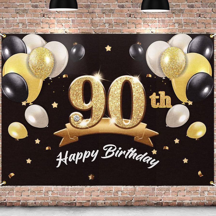 894x894 PAKBOOM Happy 90th Birthday Banner Backdrop Birthday Party Decorations Supplies for Men Gold 4 x 6ft
