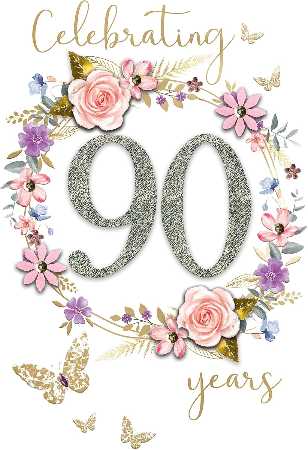 1026x1500 Embellished Wreath Of Flowers Female 90th Birthday Card– Shop Inc