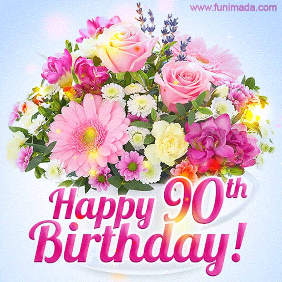 900x900 Summer Flowers Happy 90th Birthday GIF on