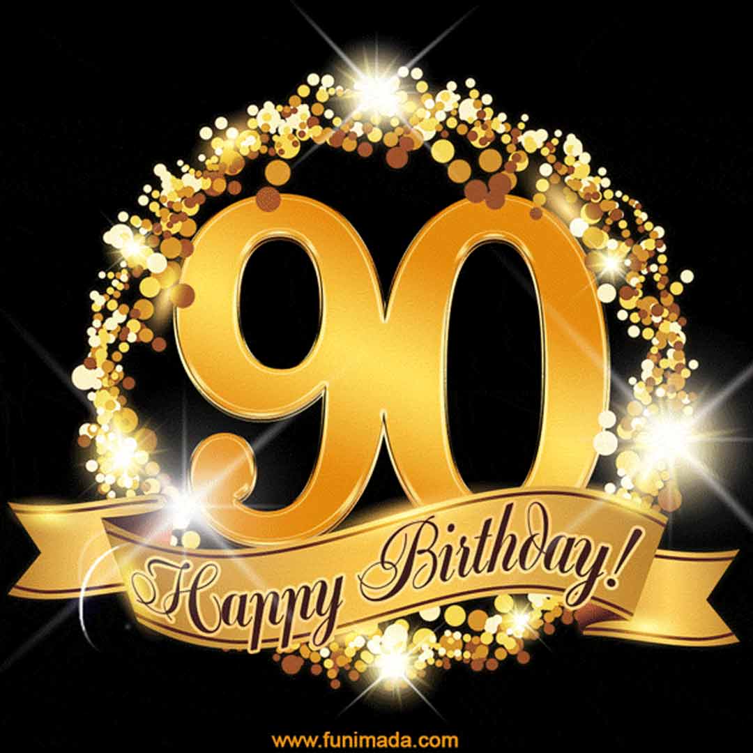 1080x1080 Happy 90th Birthday GIF in Gold on