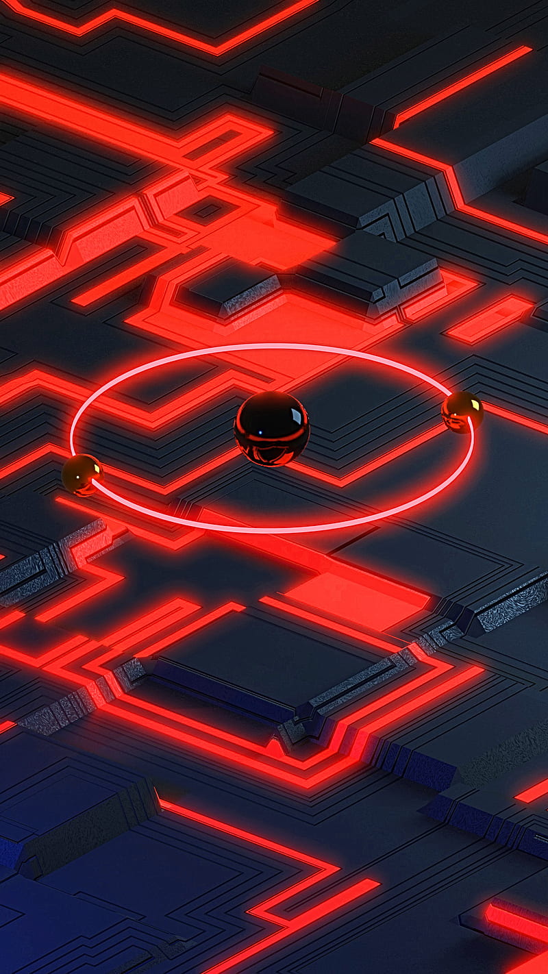800x1422 Tech M cyber, dark, glowing line, isometric, neon, red neon, sci fi, technology, HD phone wallpaper