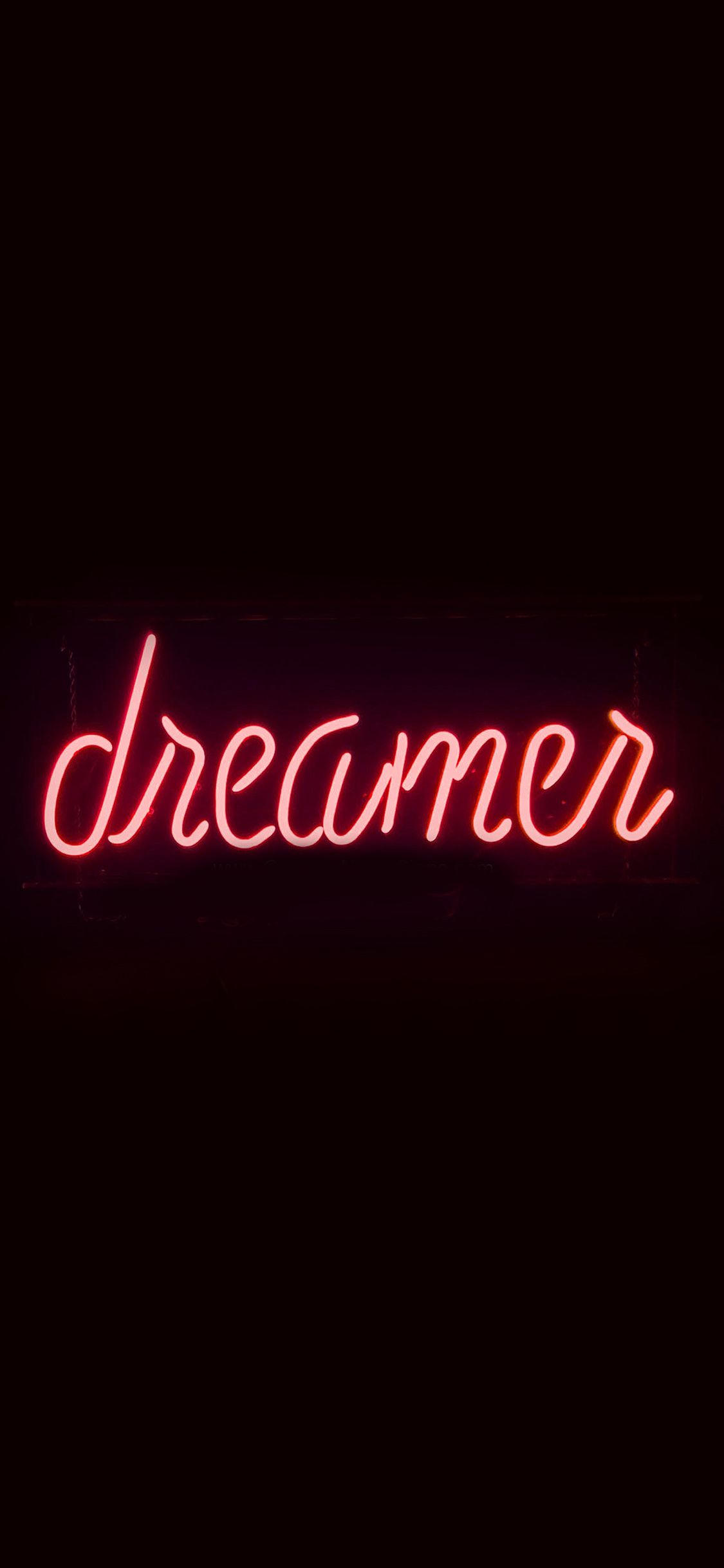 1125x2436 iPhone X wallpaper. dreamers neon sign dark illustration art red