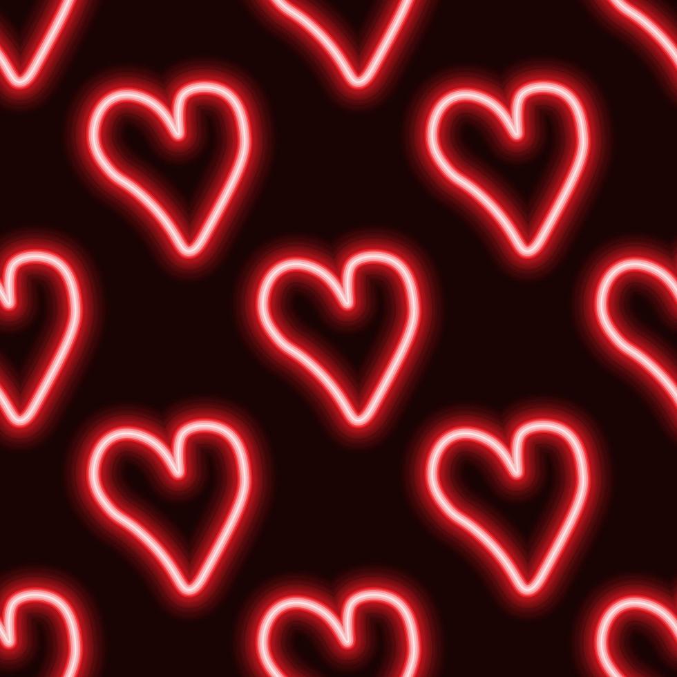 980x980 Neon hearts pattern. Valentine's day pattern. Red hearts on dark background