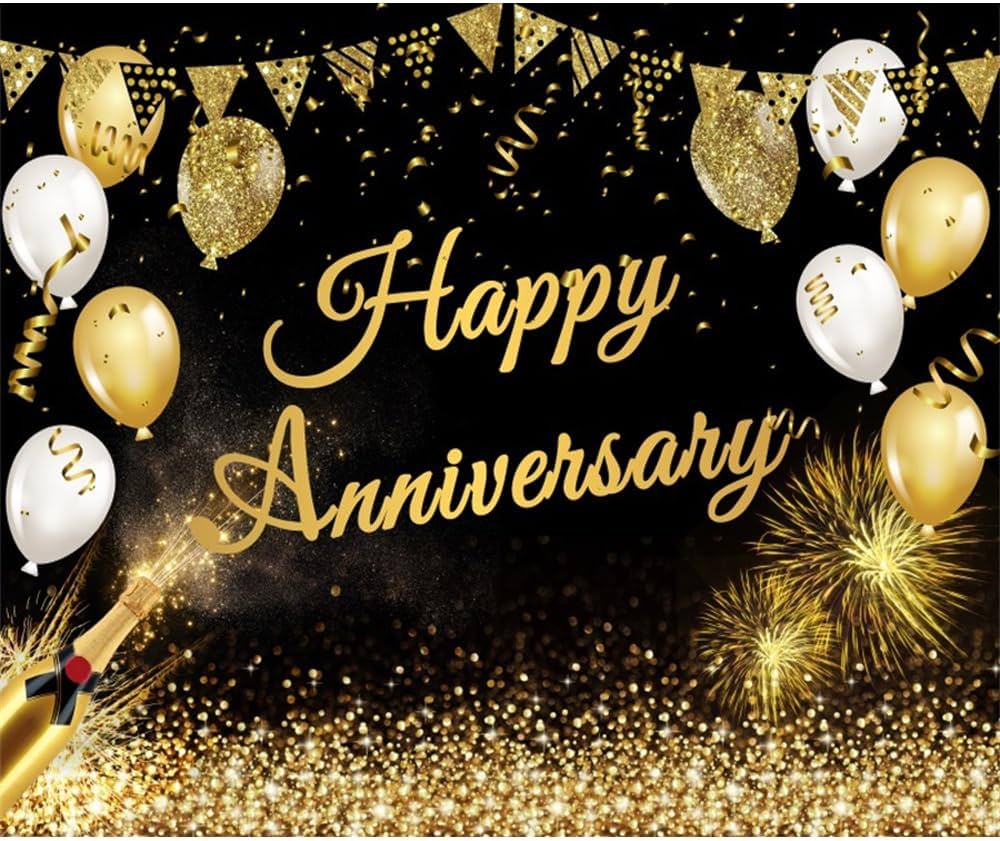 1000x841 Happy Anniversary Backdrop 10x8ft Fabric Black Gold Wedding Anniversary Party Decoration Backdrop Gold Anniversary Party Photography Background Wedding Anniversary Photo Backdrop : Amazon.sg: Electronics