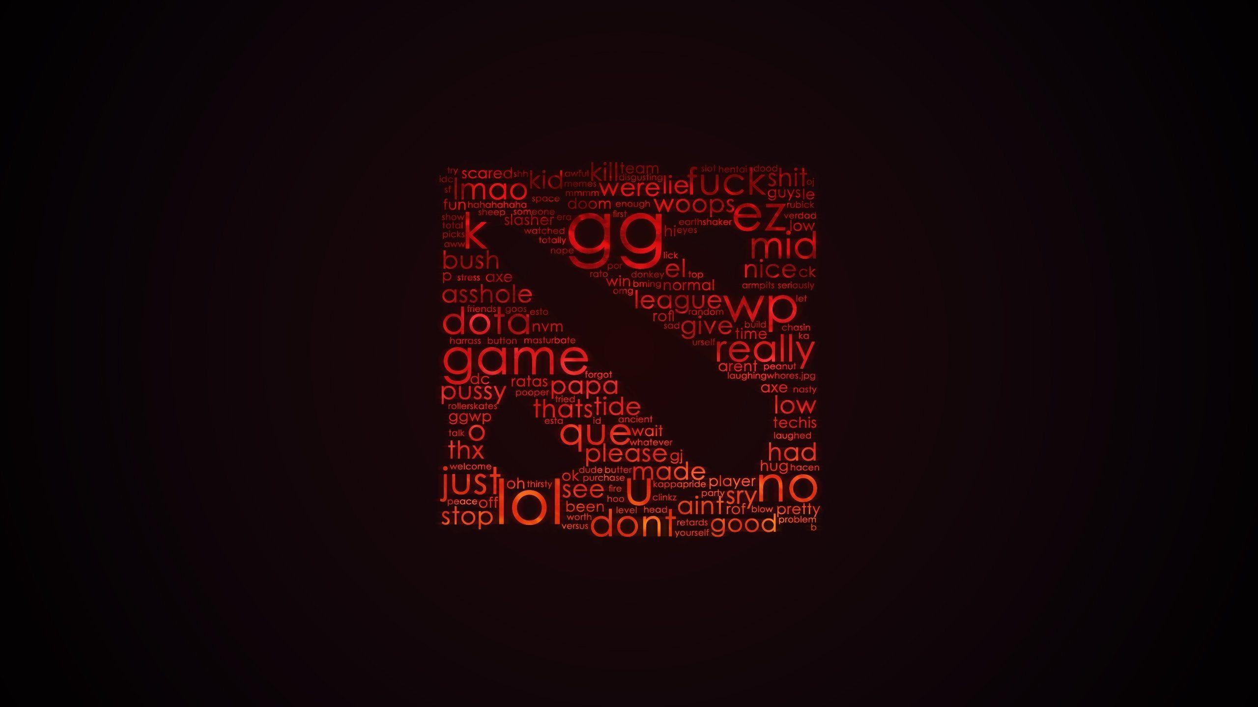 2560x1440 Dota 2 logo made from all chat word cloud