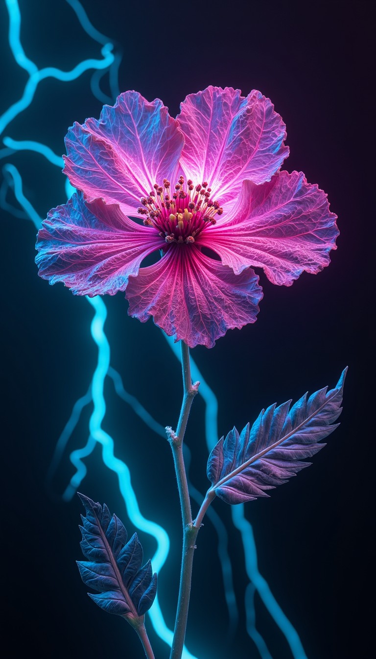 768x1344 Free Electric Neon Hibiscus Image, Neon, Purple