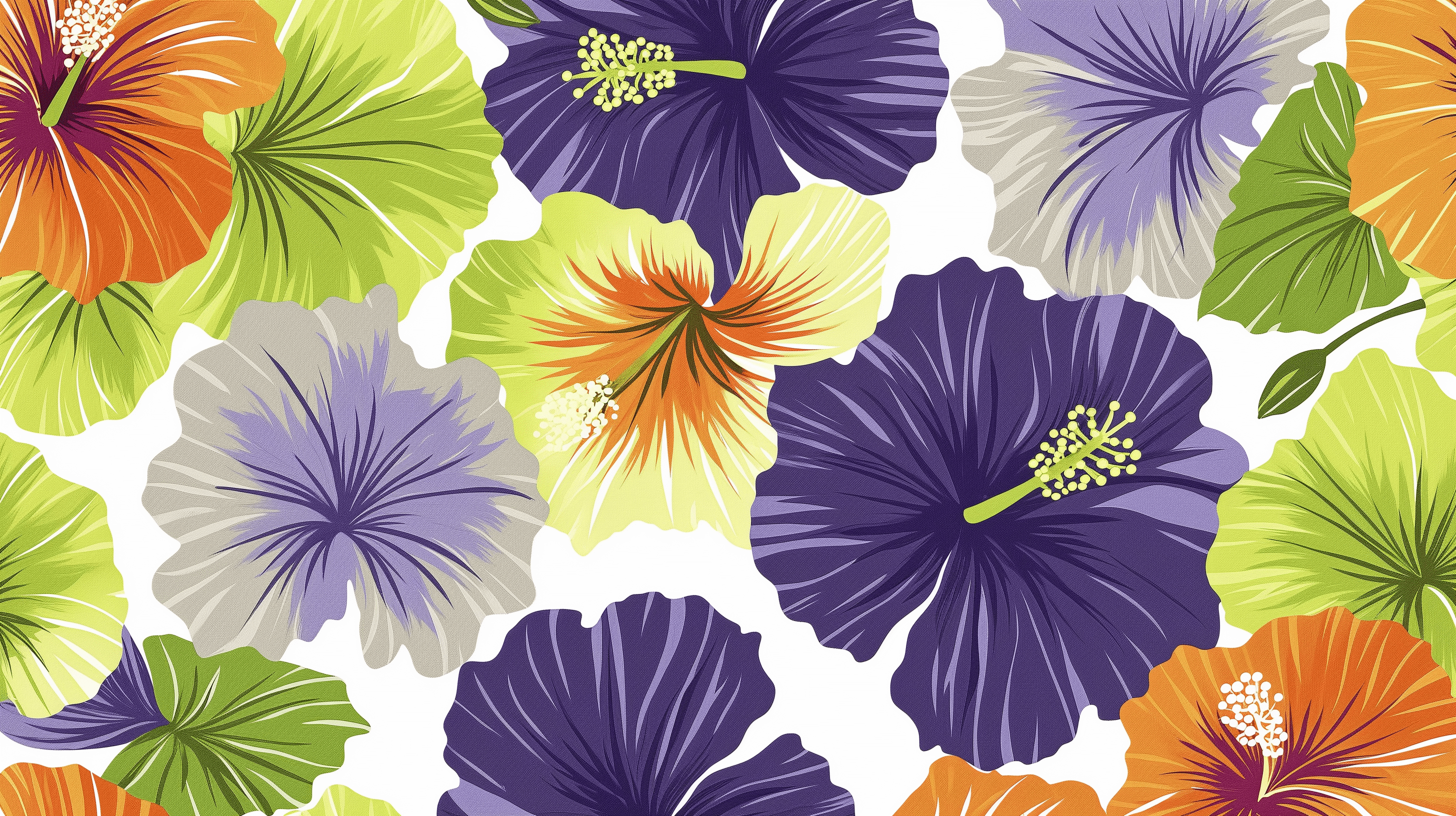 2912x1632 Mural Wallpaper hibiscus flowers. Large multicolored flowers