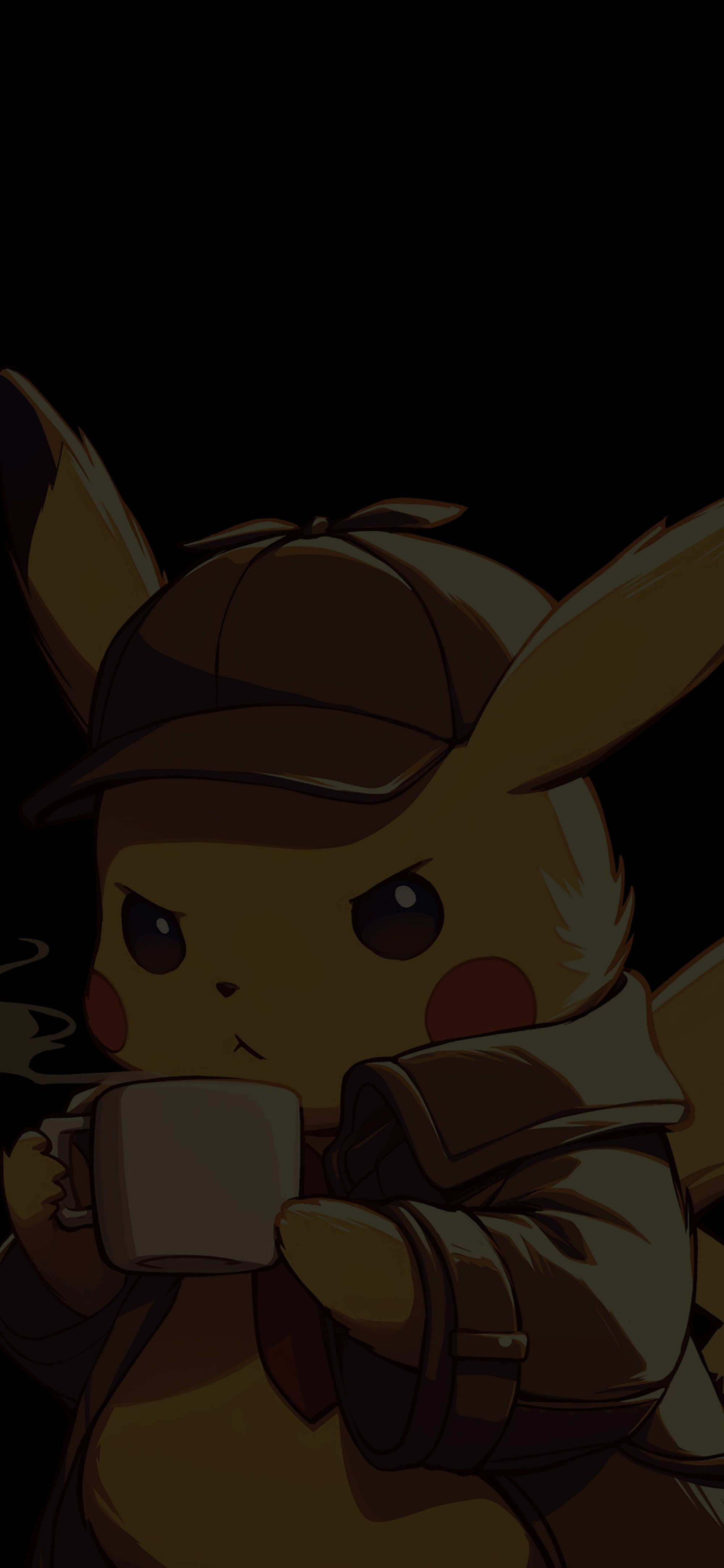 2000x4329 Serious Detective Pikachu Coffee Break Wallpaper