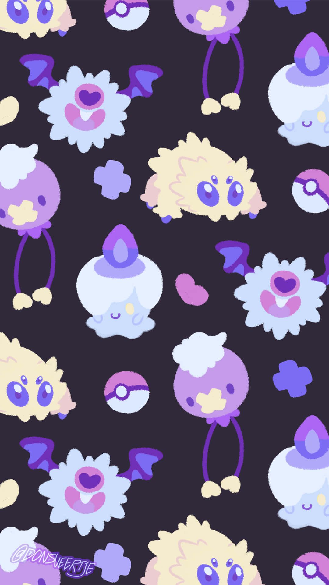 1080x1920 Download Joltik With Woobat, Litwick, And Drifloon Wallpaper