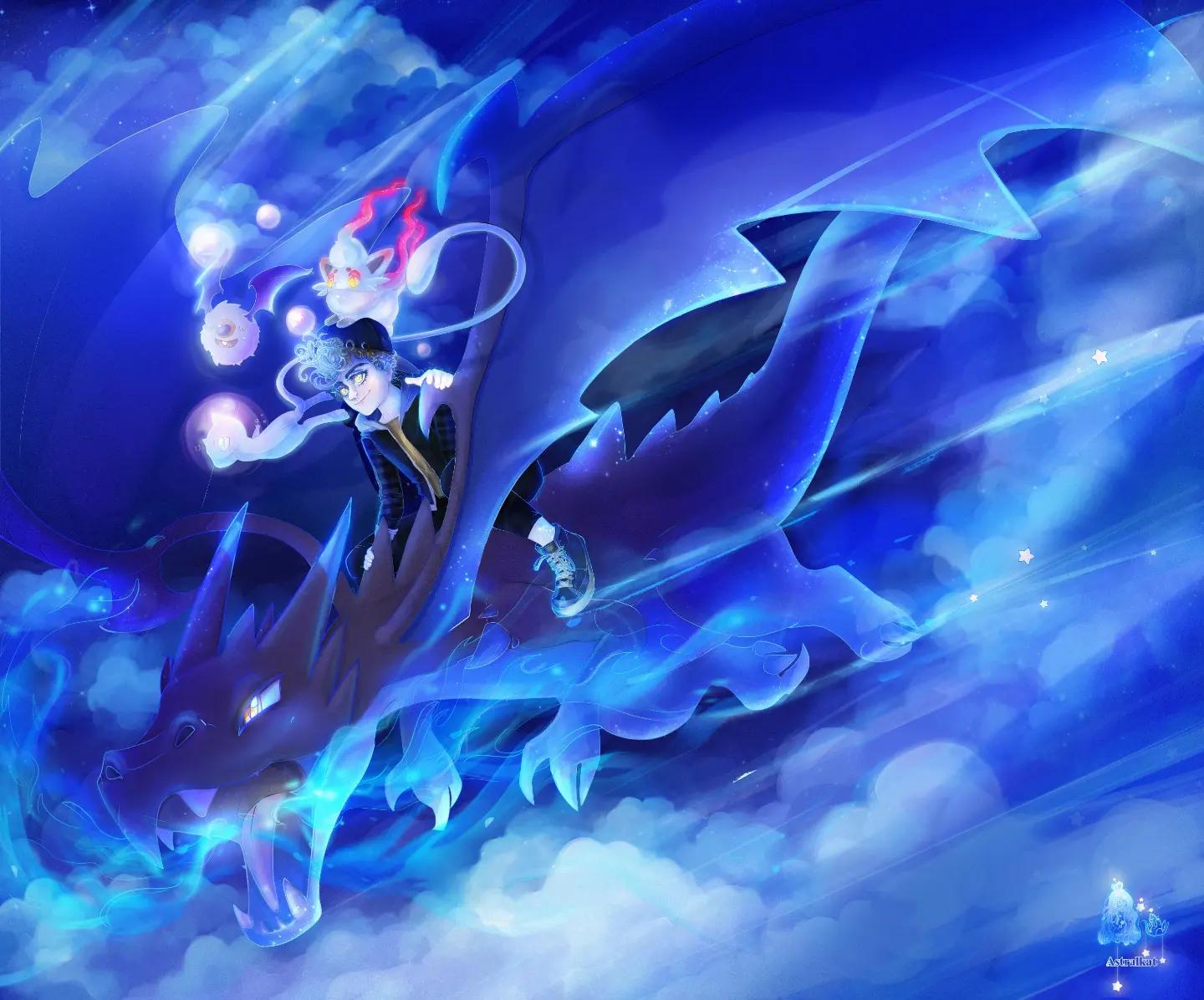 1440x1196 Pokemon art I did! Charizard X, Mew, Woobat, Hisuian Zorua