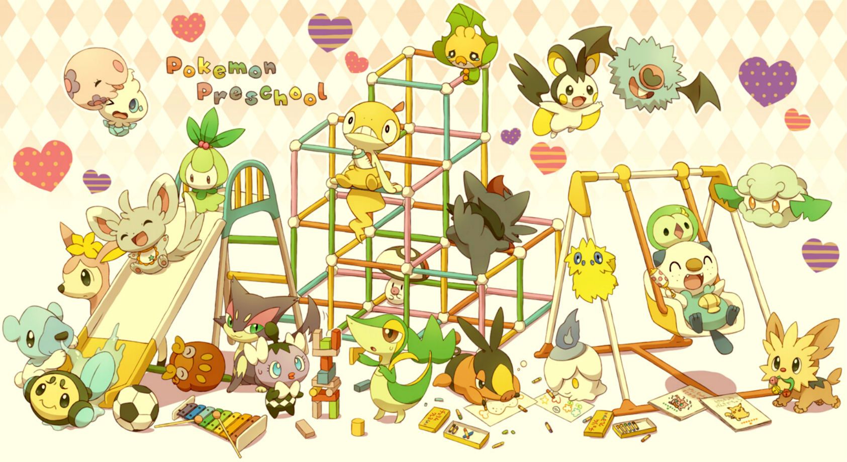 1685x920 pokemon, Cubchoo, Emolga, Foongus, Gothita, Jippe, Joltik, Litwick, Minccino, Munna, Oshawott, Petilil, Pikachu, Pokemon, Scraggy, Snivy, Solosis, Tepig, Tympole, Woobat, Zorua Wallpaper HD / Desktop and Mobile Background