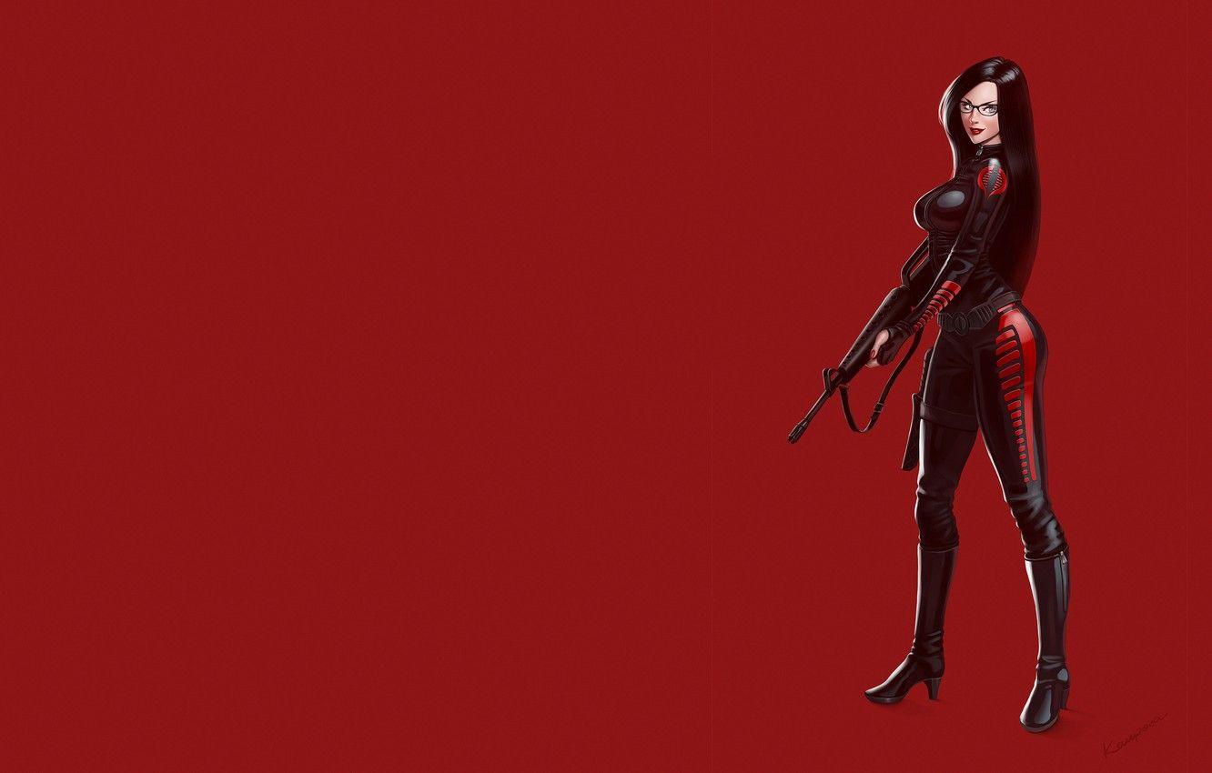 1332x850 Wallpaper Girl, Red, Gun, Art, Cobra, Illustration, Weapon, Minimalism, G.I. Joe, Character, Kampona, by Kampona, Baroness, Baroness image for desktop, section минимализм