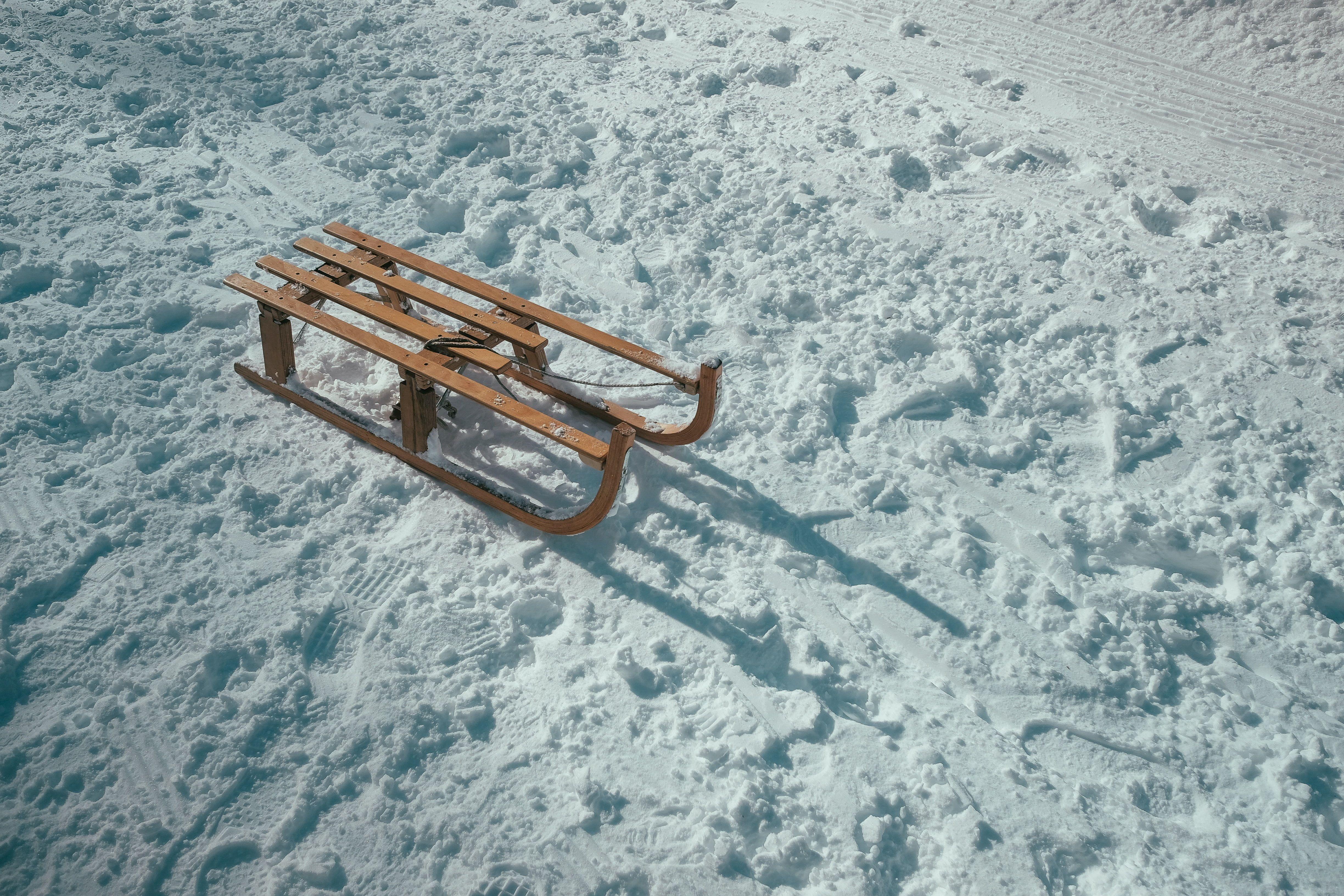 4896x3264 Brown wooden sled, Sled, Snow, Winter HD wallpaper