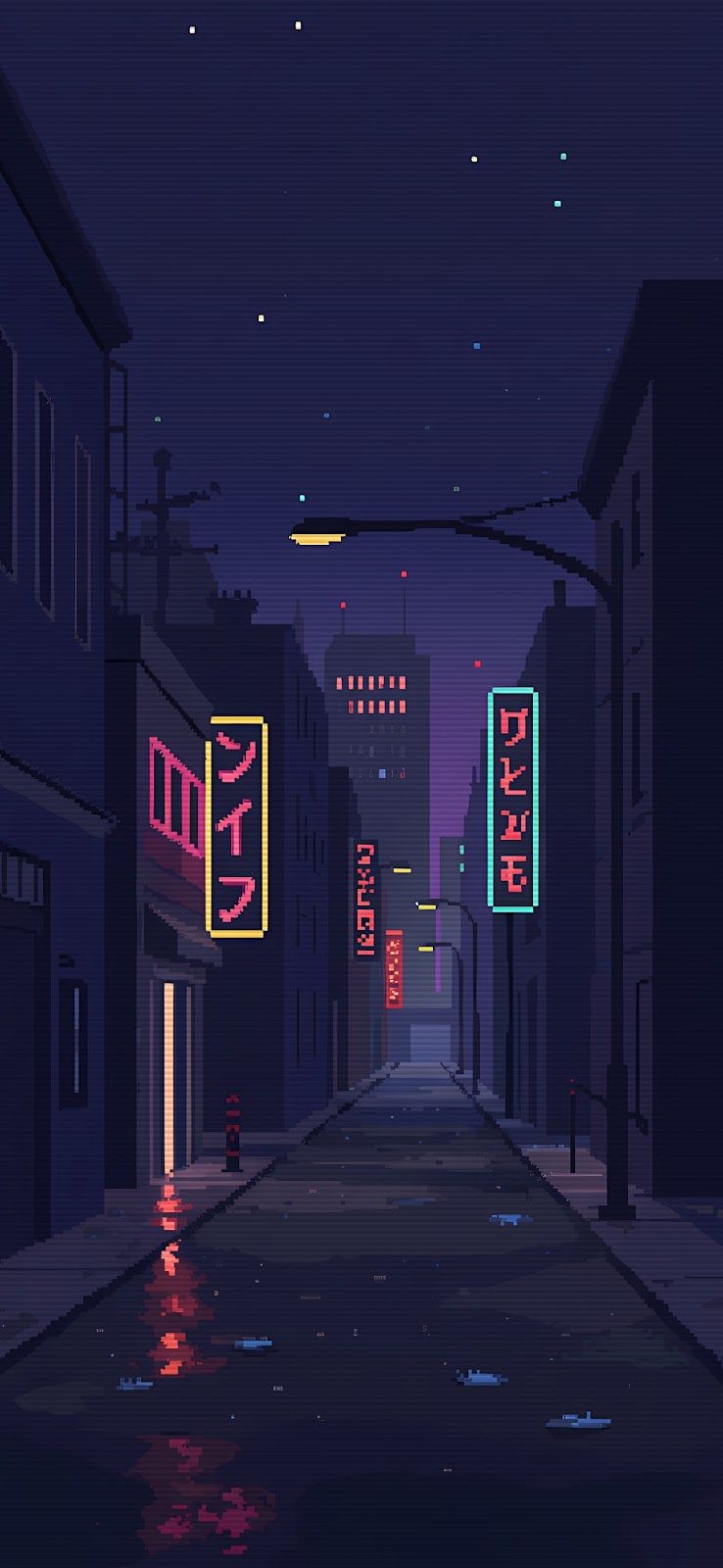 738x1600 Cool Pixel Art Urban Night Wallpaper for Phone