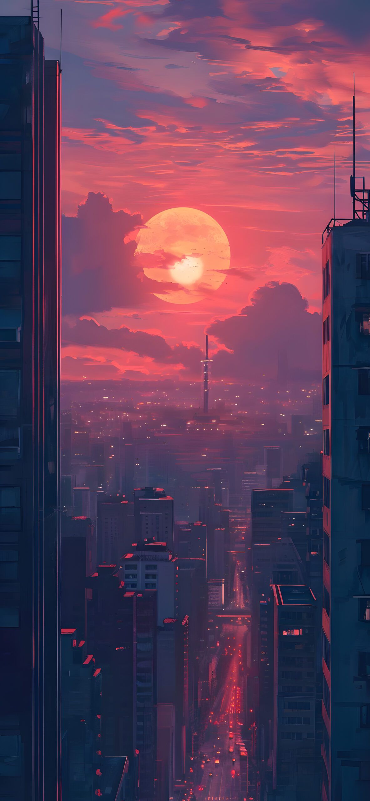1183x2560 City Sunset Aesthetic Wallpaper Wallpaper for Android