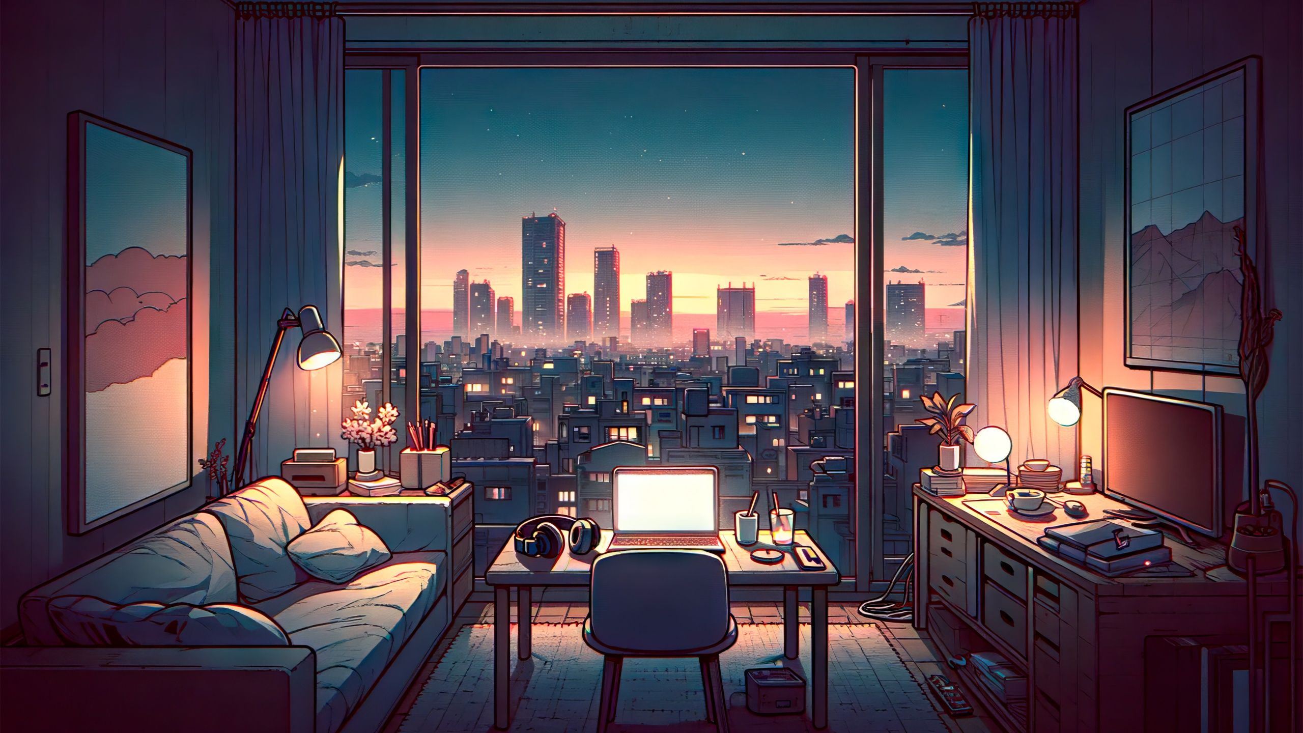 2560x1440 Lofi Wallpaper 4K, Room, Cityscape, Urban