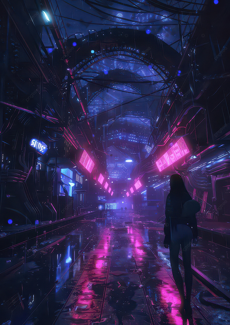 960x1357 A Futuristic Urban Scene With Neon Lights Reflecting On Wet Pavement Depicting Cyberpunk Aesthetic Background Wallpaper Image For Free Download