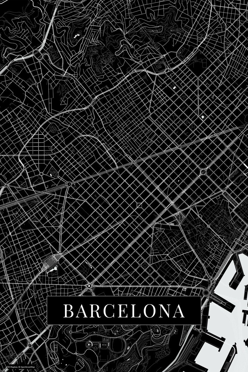 867x1300 Poster Barcelona black. Wall Art 1 FREE
