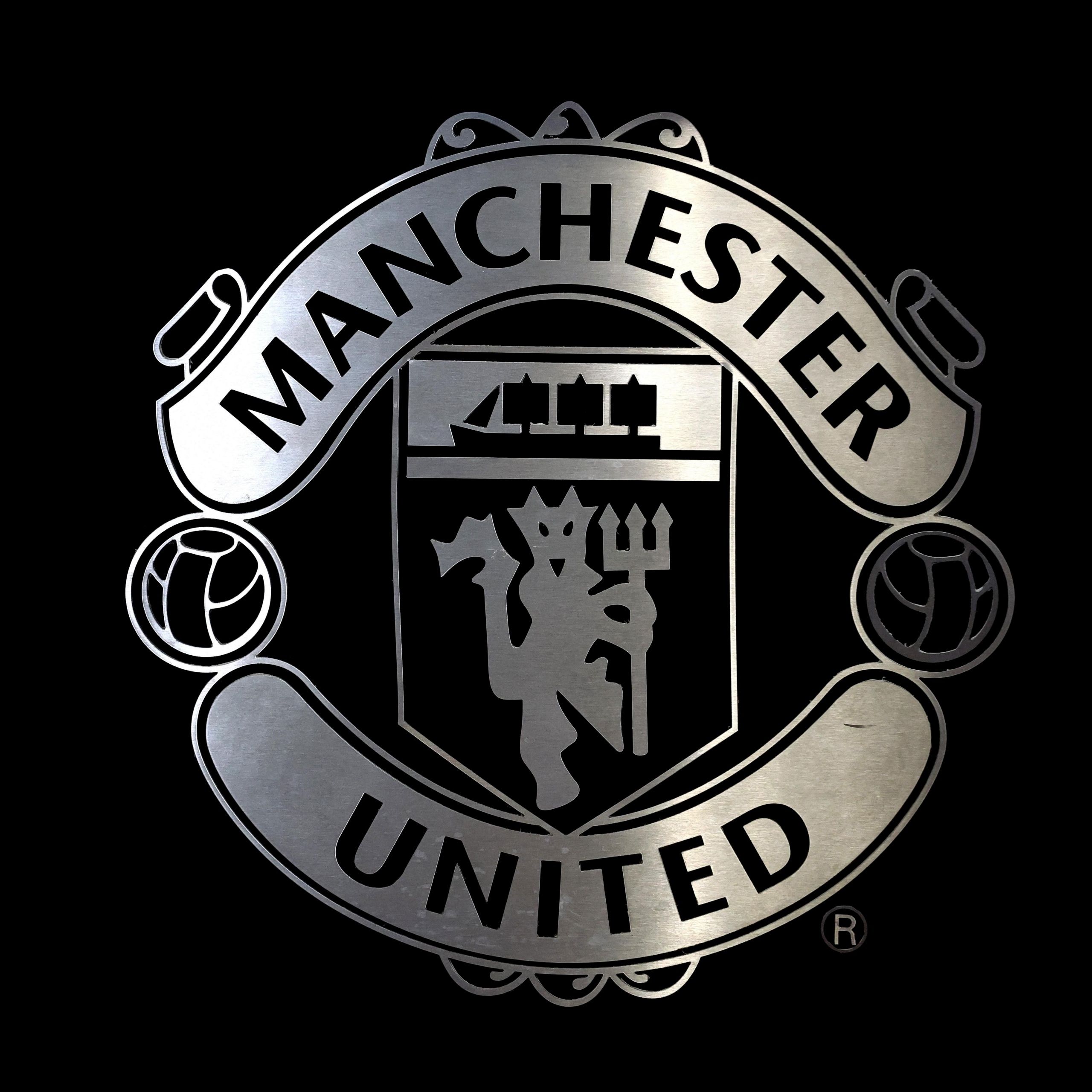 2560x2560 Manchester United Wallpaper 4K, Black and White, Monochrome, Logo