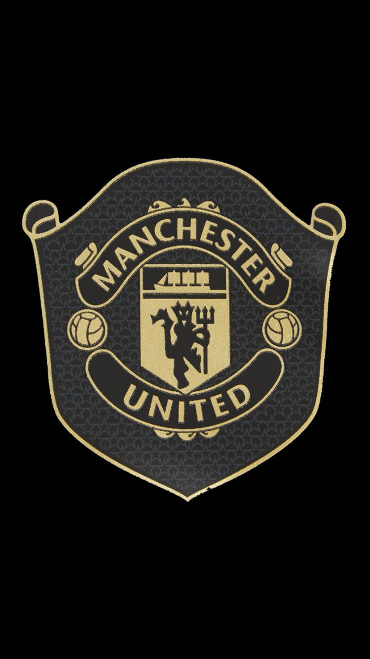 750x1334 Download Manchester United Logo Black And Gold Wallpaper