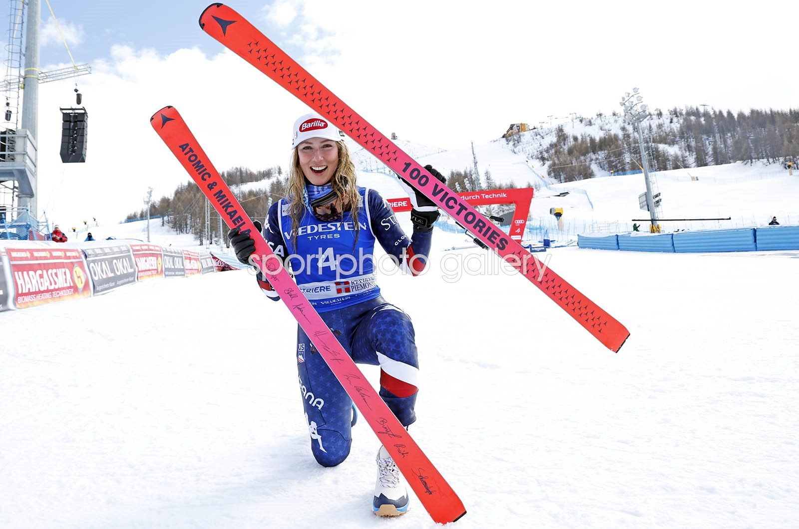 1600x1060 Mikaela Shiffrin USA celebrates 100th World Cup win Slalom Sestriere 2025 Image