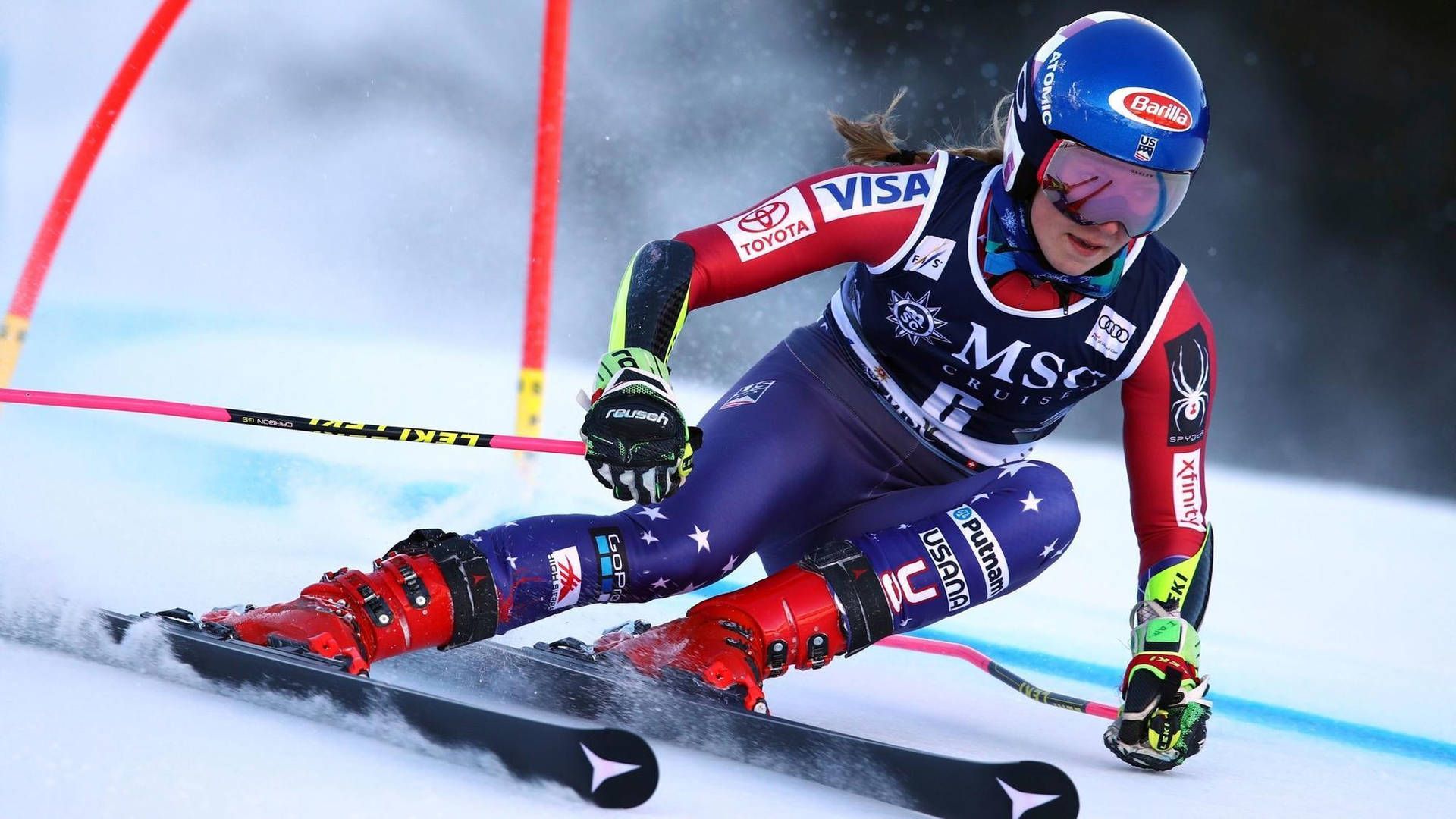 1920x1080 Download Mikaela Shiffrin in Downhill Alpine Skiing Action Wallpaper