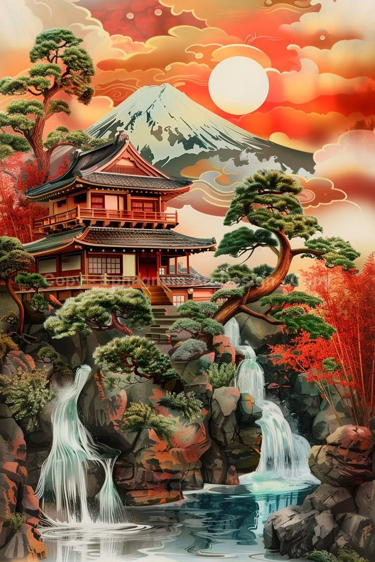 736x1104 Japanese Bonsai Art. Asian Zen Painting. Digital Wall Decor Download. Tranquil Bonsai Art. Japanese Digital Painting. Asian Wall Print