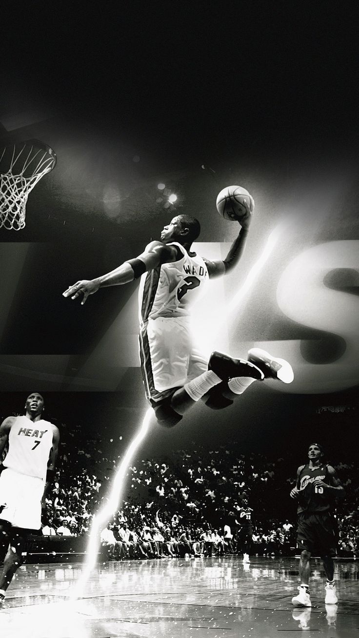 736x1308 Dwyane Wade Dunk NBA Flash Sports Black and White Smartphone Wallpaper and Lockscreen HD Check m