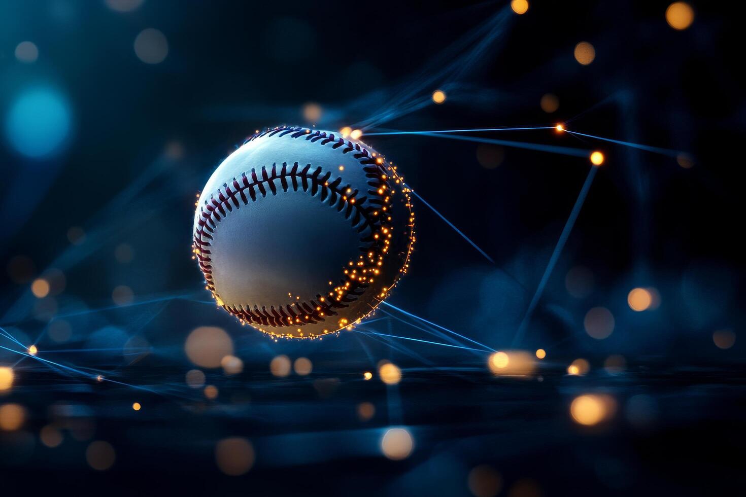 1470x980 Baseball Soaring Through a Digital Network Background in a Modern Sports Concept