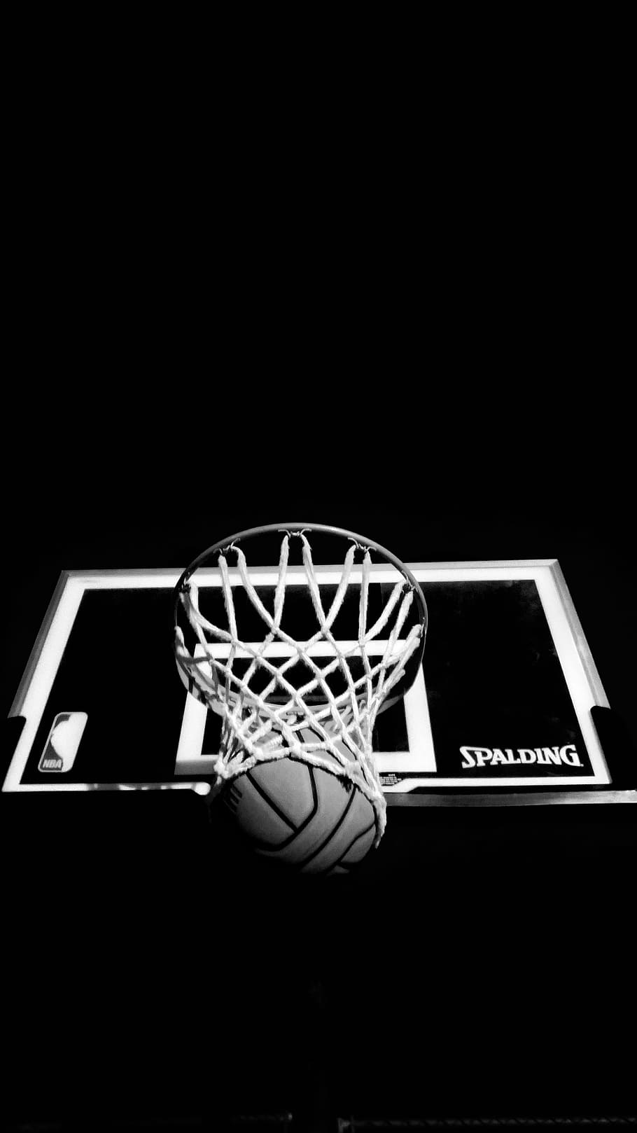 910x1618 Ball, Basket, Basketball, Black And White, Dark, Monochrome, Net, Ring