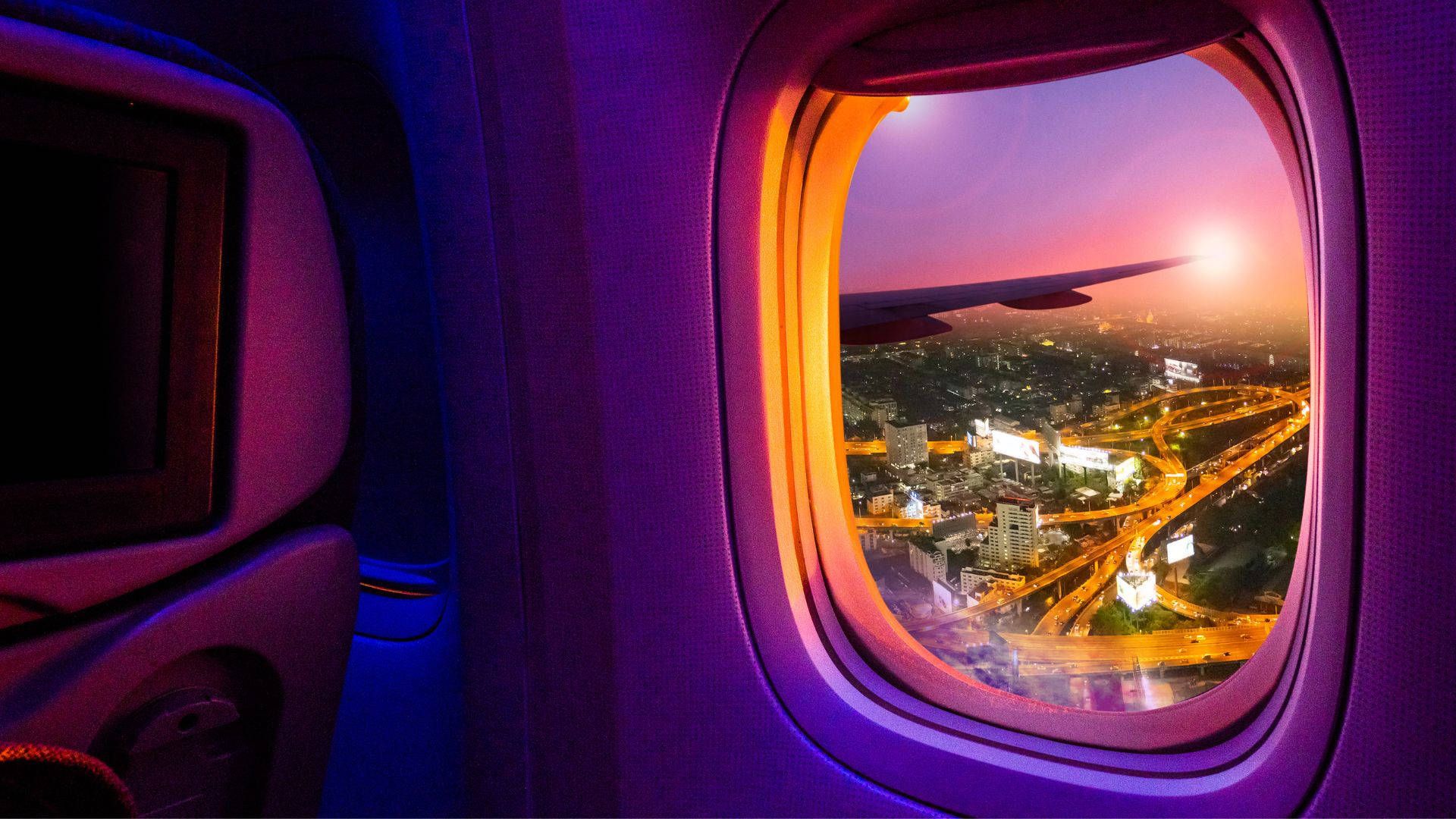 1920x1080 Download Airplane Window Travel City Night Wallpaper