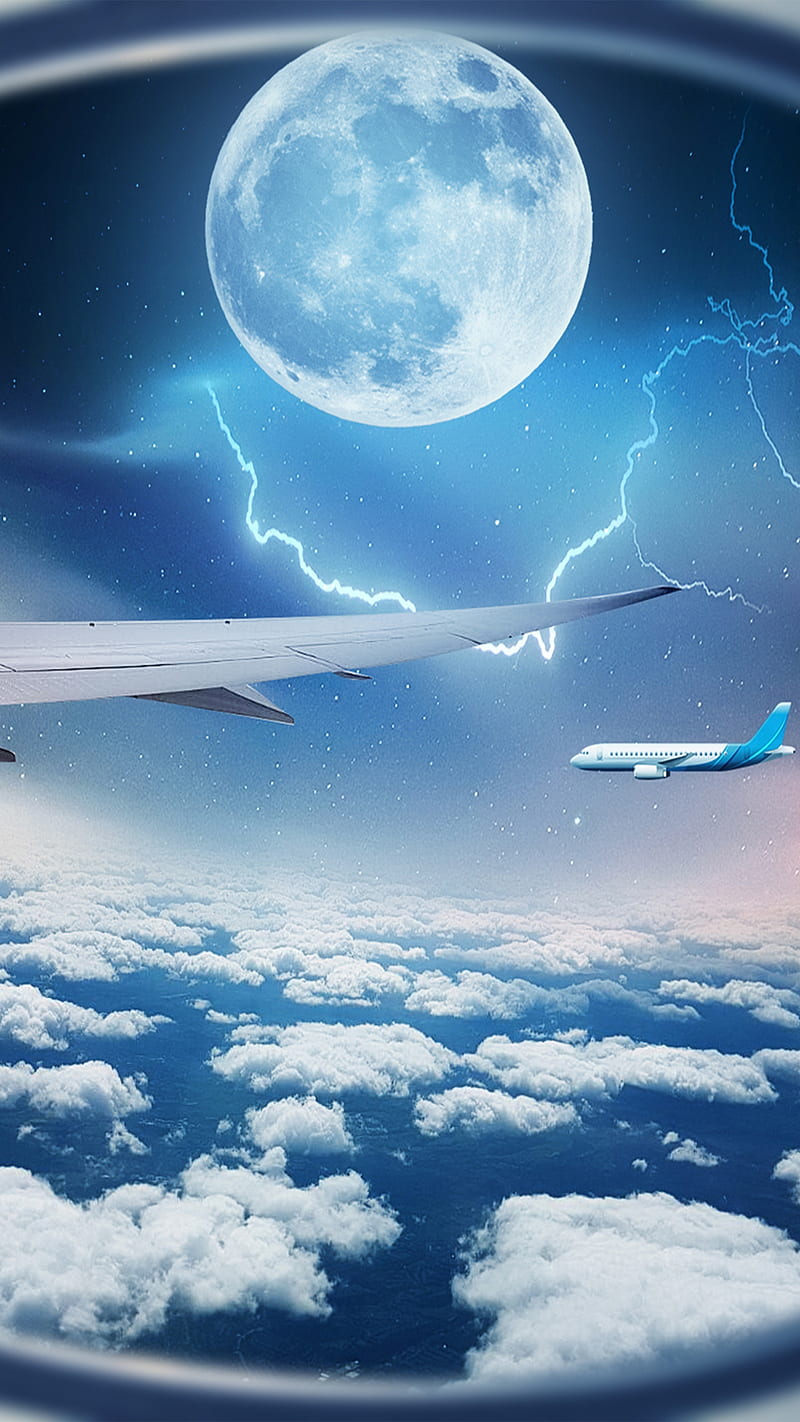 800x1422 Flight and full moon, aeroplane, good, good night, landscape, love, night, hop, HD phone wallpaper