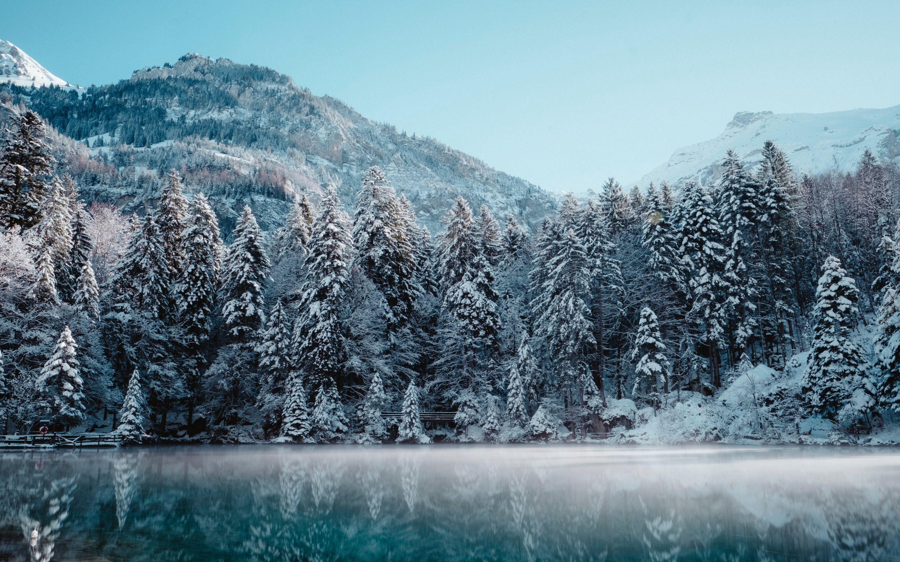 2880x1800 Snow mountains Wallpaper 4K, Glacier, Frozen, Mist, Lake