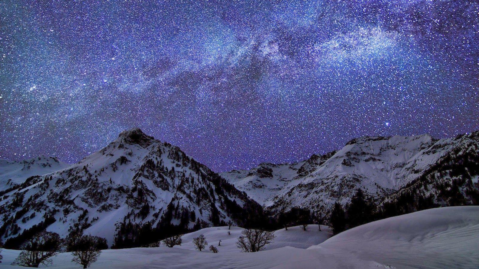 1600x900 Snowy Mountains At Night Wallpaper
