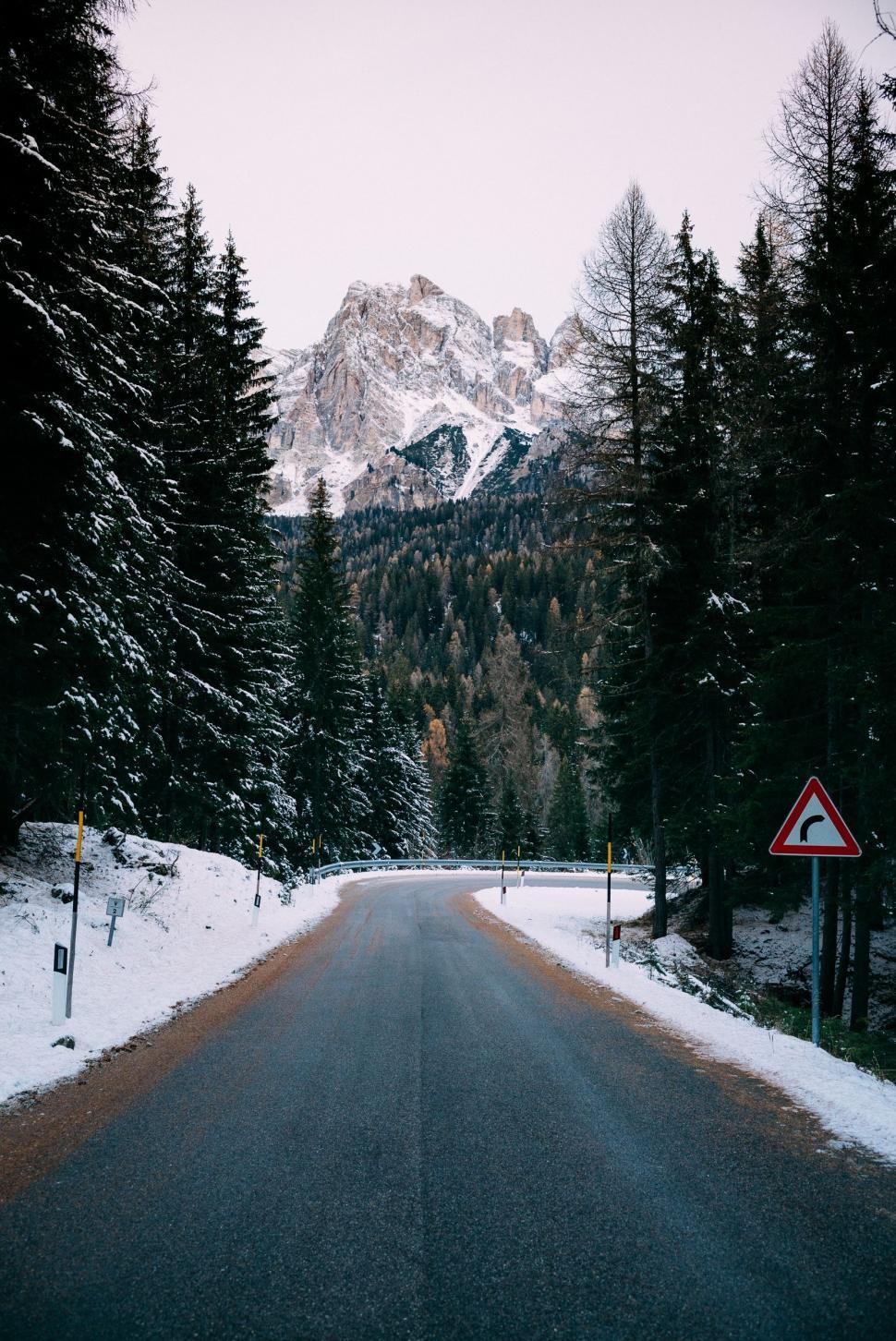 970x1452 Free of Snowy Road With Mountain Background. Download Free Image and Free Illustrations