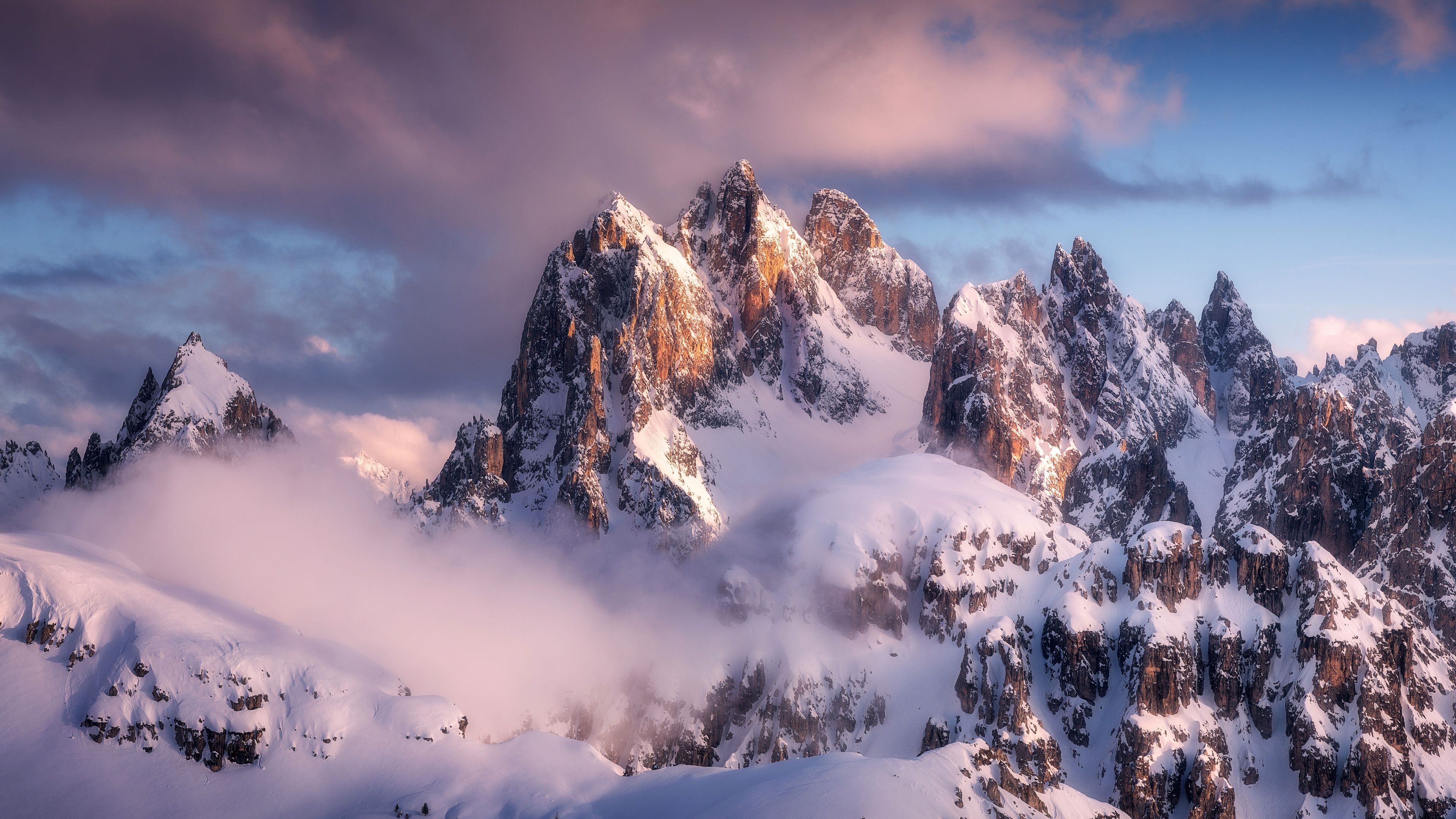 3840x2160 Mountain Peak Wallpaper 4K, Snow, Winter, Clouds, 5K, 8K