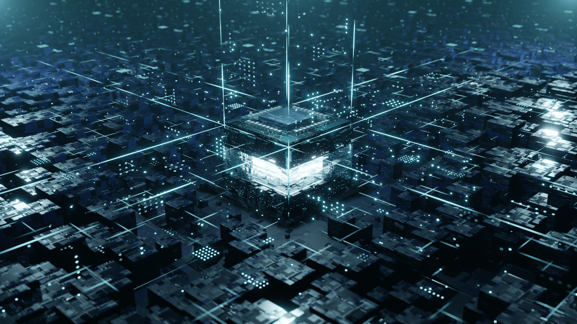 1920x1080 Futuristic Microchip Network: HD Sci Fi Tech Abstract Wallpaper