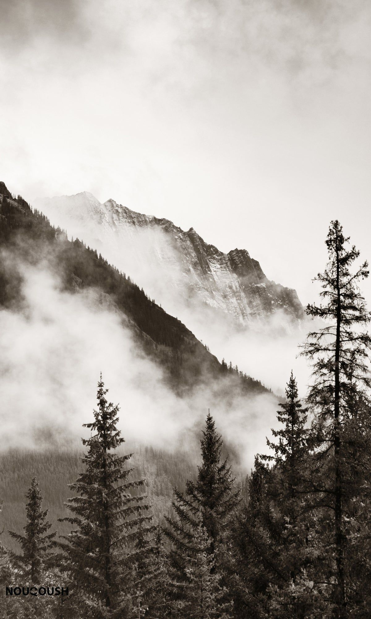 1200x2000 Black & White Mountain View Wallpaper Mural M1141