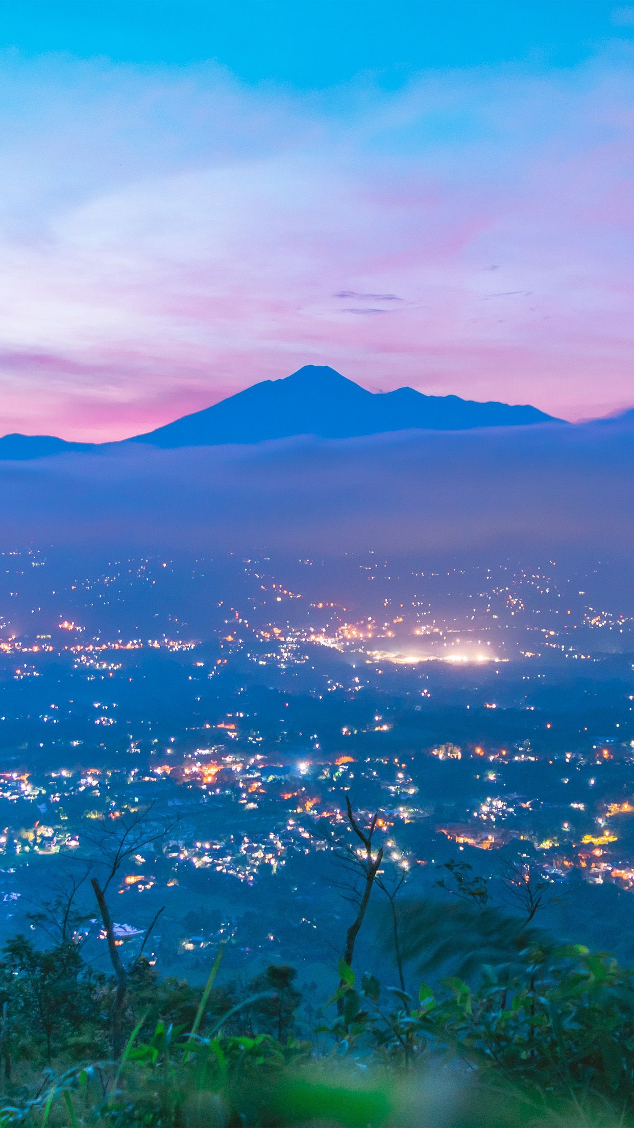 1242x2208 iPhone X wallpaper. light city view mountain sky nature