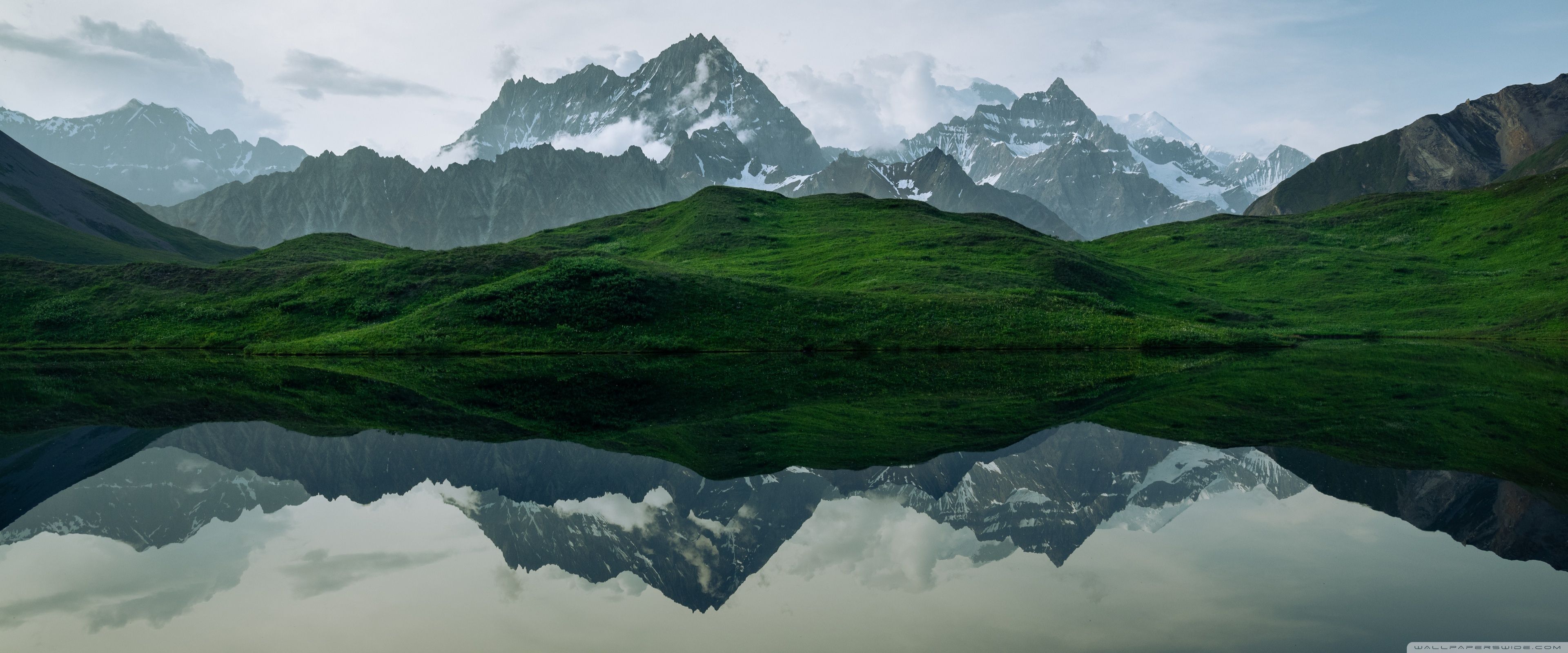 3840x1600 Serene Lake, Green Pasture and Majestic Mountain View 4K UHD Wallpaper for UltraHD Desktop and TV : Widescreen and UltraWide Display : Dual Monitor : Smartphone and Tablet Devices
