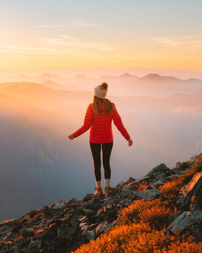 800x1000 Girl, woman, people, the view, nature, hills, mountain, sunset, sunrise, mood, HD phone wallpaper