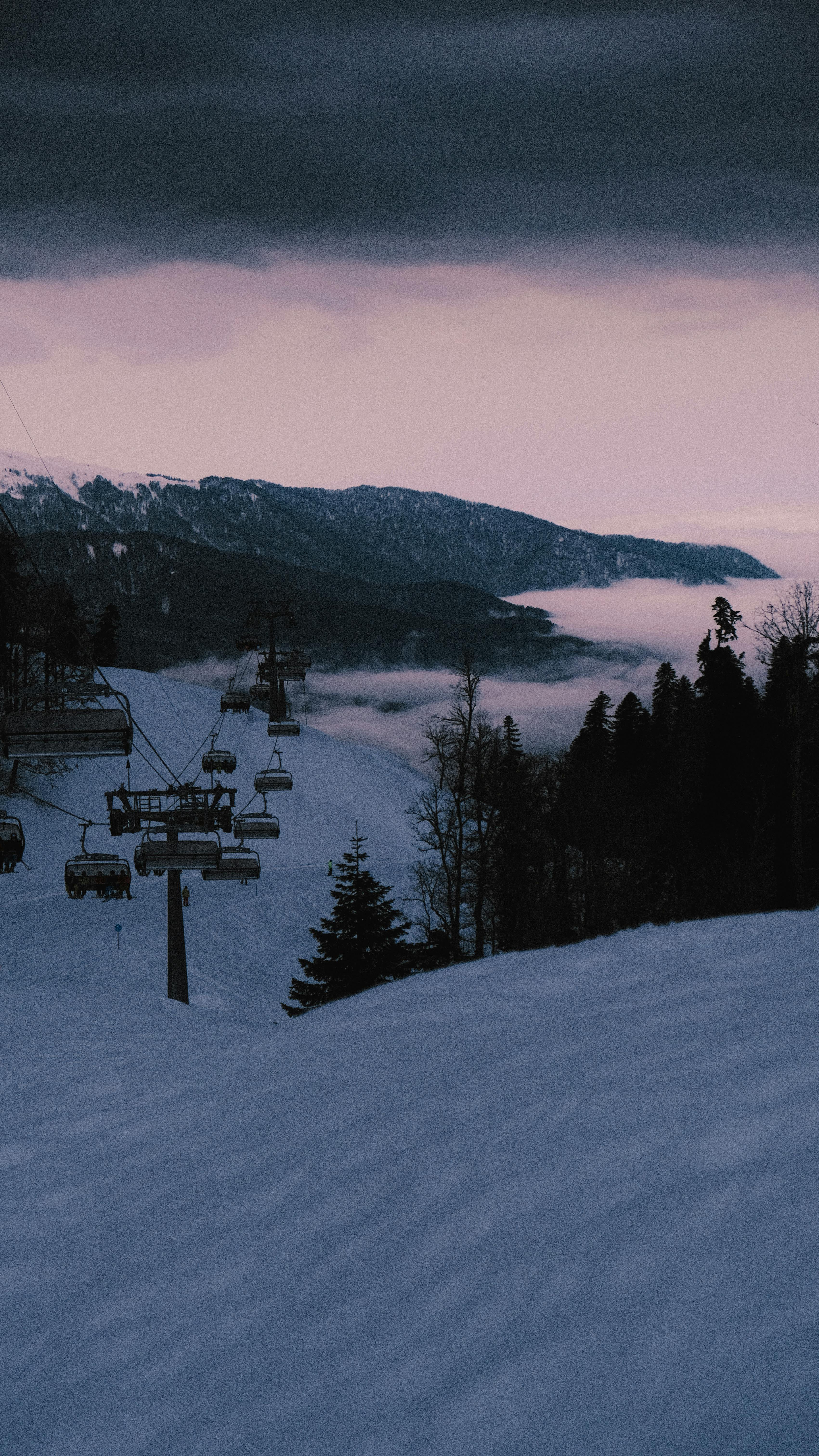 3402x6048 Ski Slope on Hillside among Clouds · Free