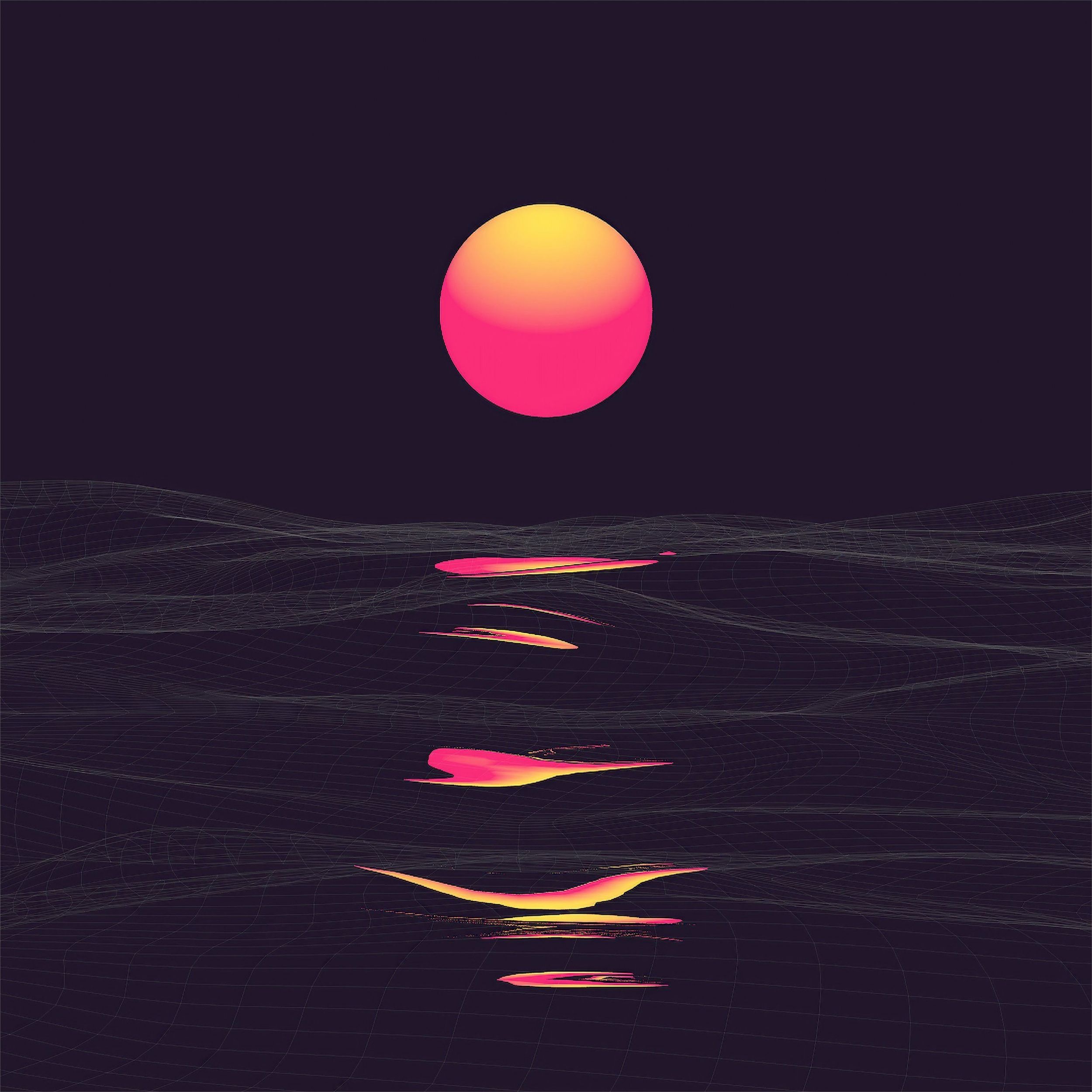 2500x2500 Retro 3D Synthwave Cyberpuink Sunset Reflection