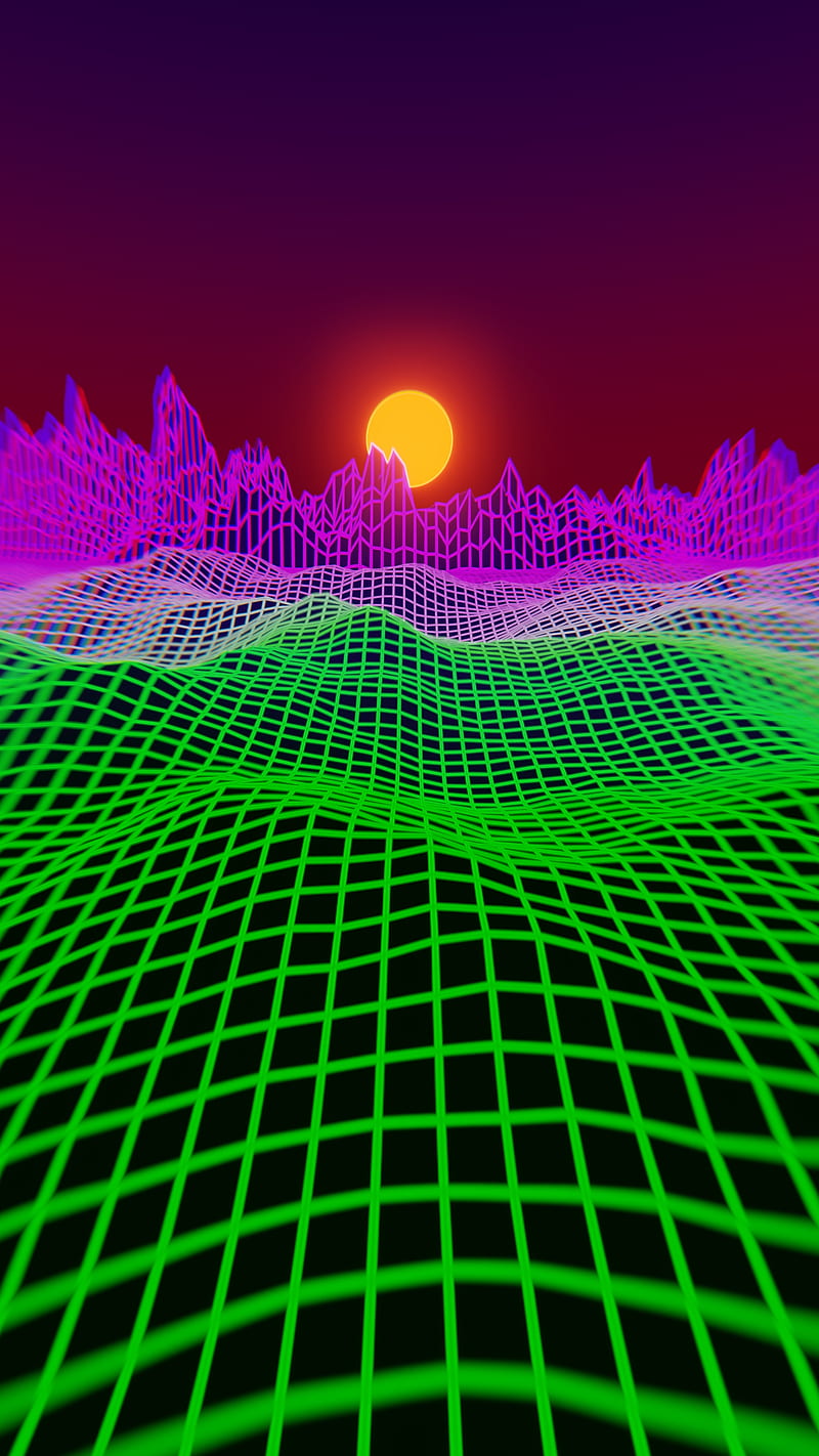 800x1422 Retro Sunset, 3D, TetriTek, abstract, arcade, colorful, computerized, green, HD phone wallpaper