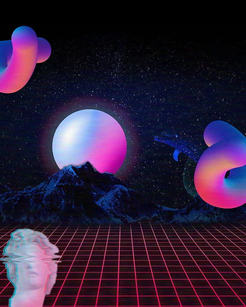 800x1000 Vaporwave Nightscape, 3D, 80s, cgi, computer, eighties, retro, vapor, vapor wave, HD phone wallpaper