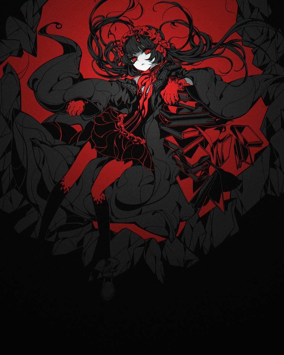 960x1200 Download Red Dark Anime Girl Anime Girl Dark Anime Red Anime Dark Girl Art
