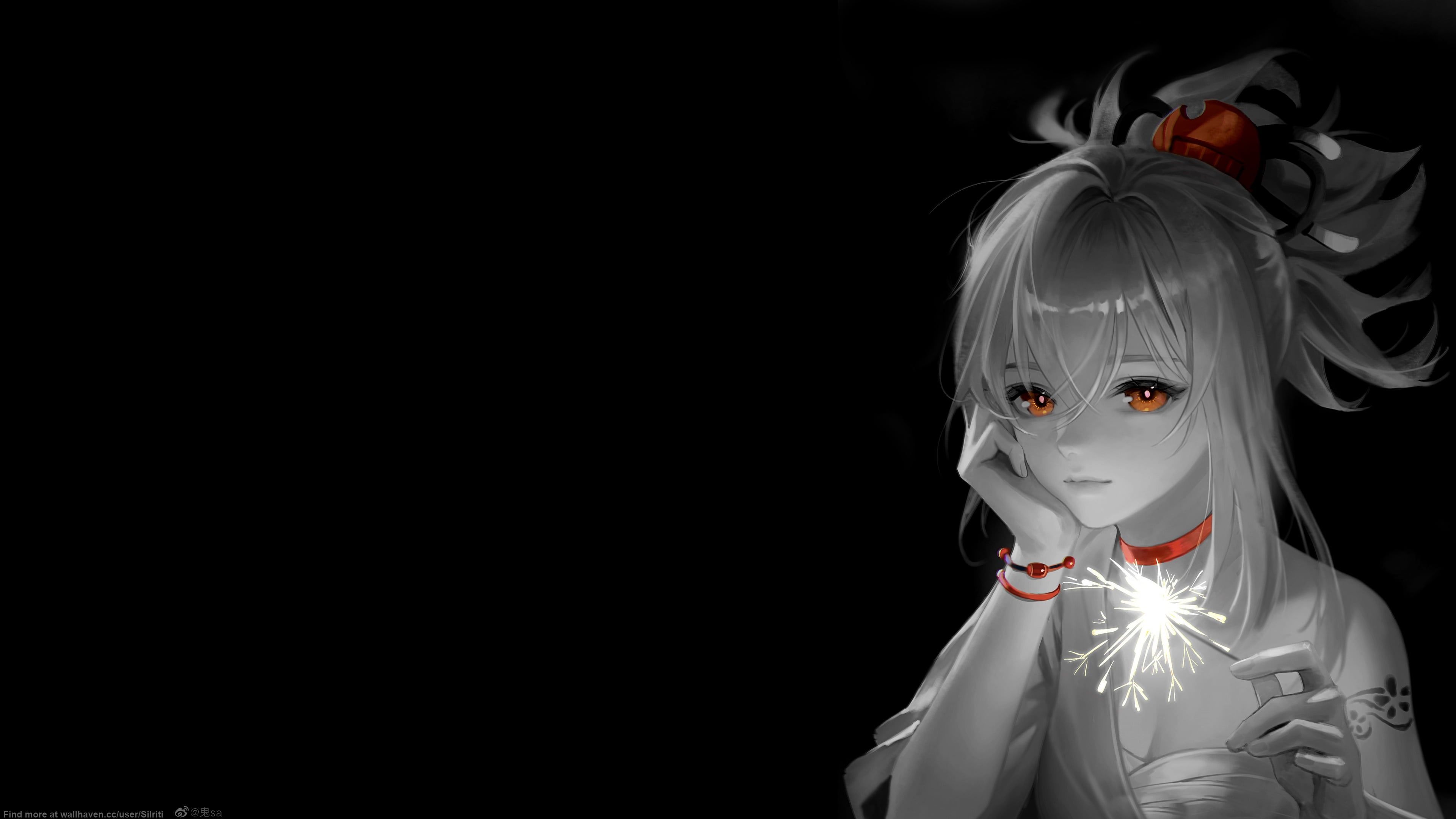 3840x2160 Wallpaper dream, anime, black background, beautiful girl, Sparkler for mobile and desktop, section сёнэн, resolution 3840x2160