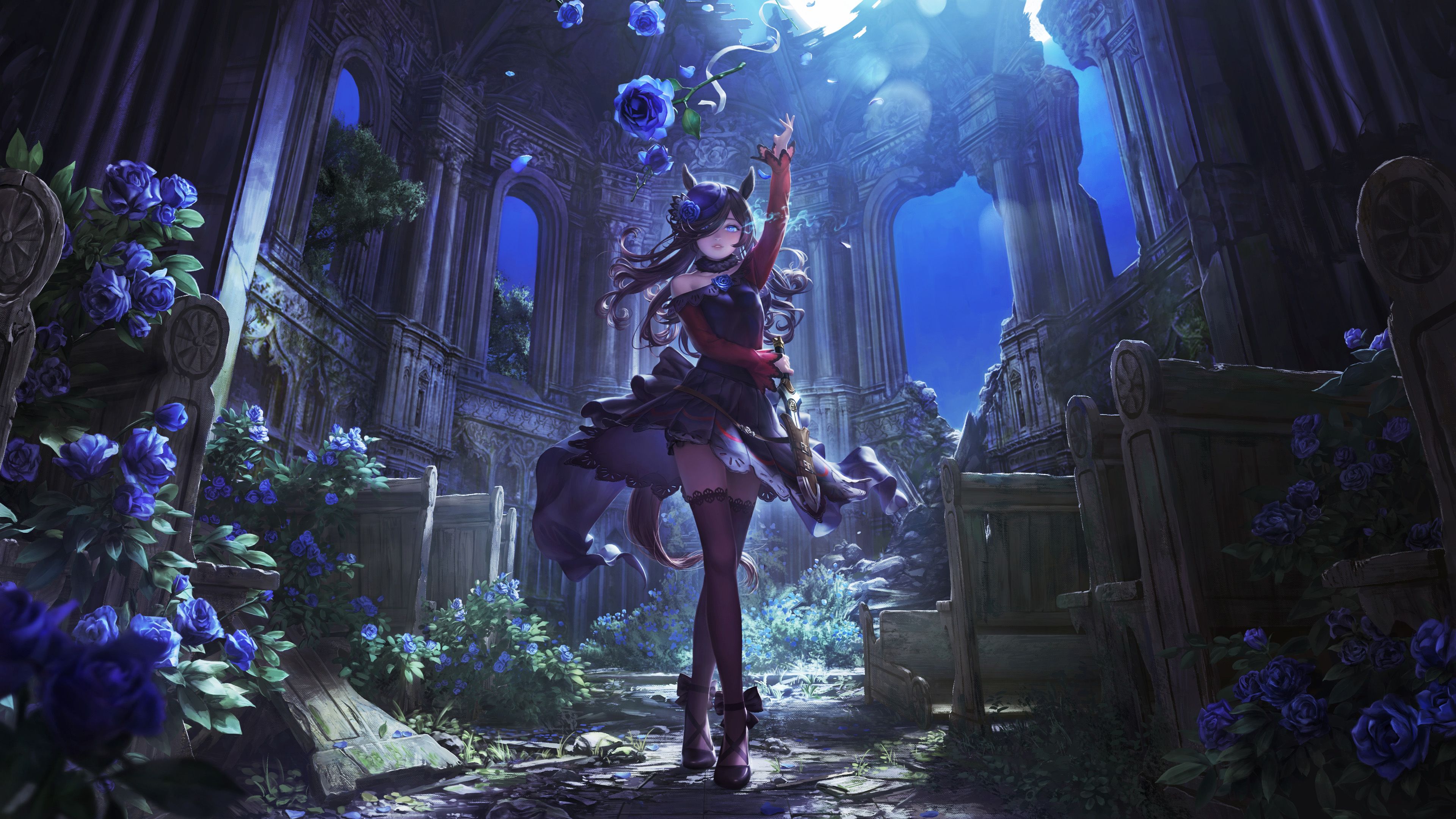 3840x2160 Anime Girl Red Black Dress 4K HD Anime Girl Wallpaper