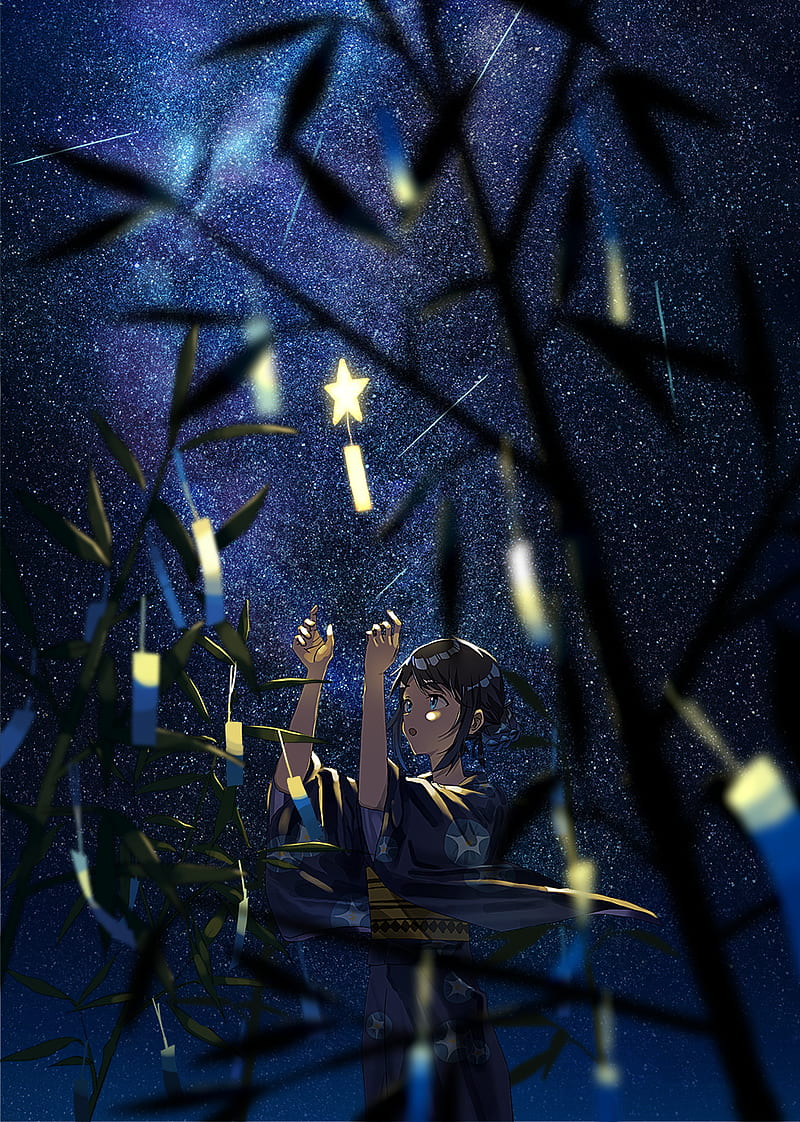 800x1122 Anime, anime girls, dark, sky, stars, HD phone wallpaper